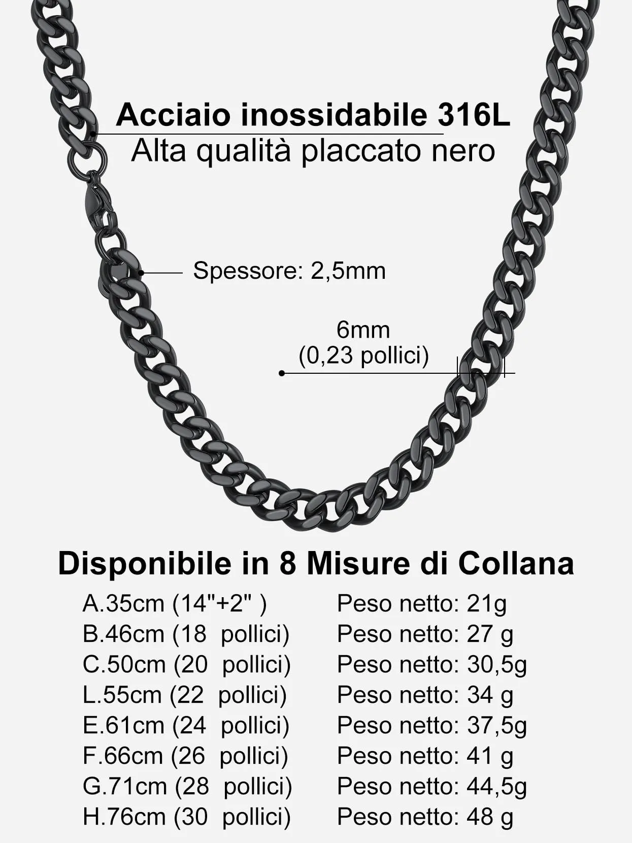 Richsteel Collana a Maglie a Catena Cubana Larghezza 3MM/6MM/9MM/12MM Lunghezza 18"/22"/26"/28"/30" Collana Unisex con Catena di Cordoli per Gioielli Placcata Oro/Nero/Acciaio Inossidabile - immagine 6