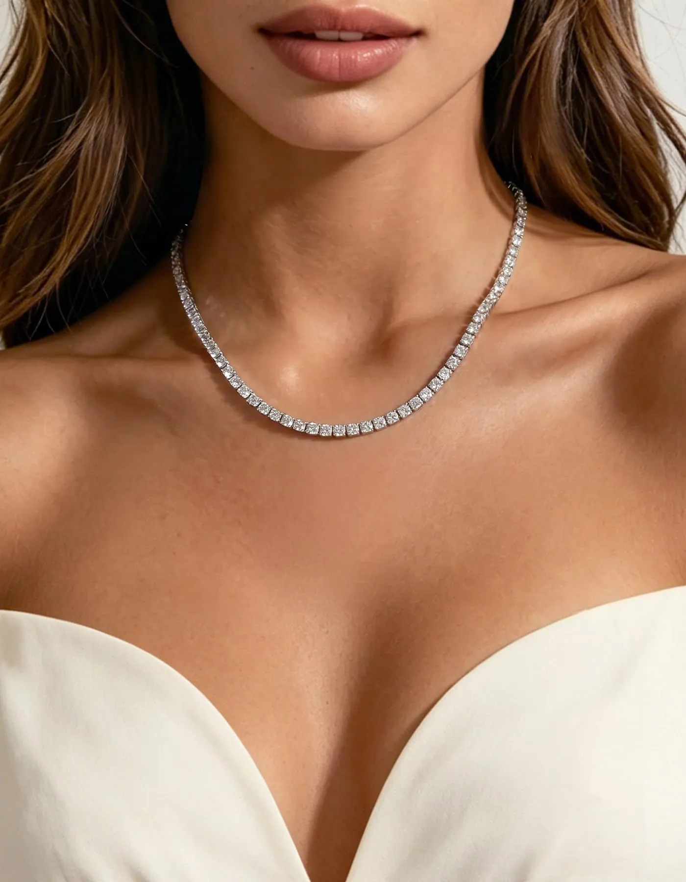 U7 Collana Tennis Donna e Uomo con Zirconi Bianchi 3mm lungh.45cm - immagine 2