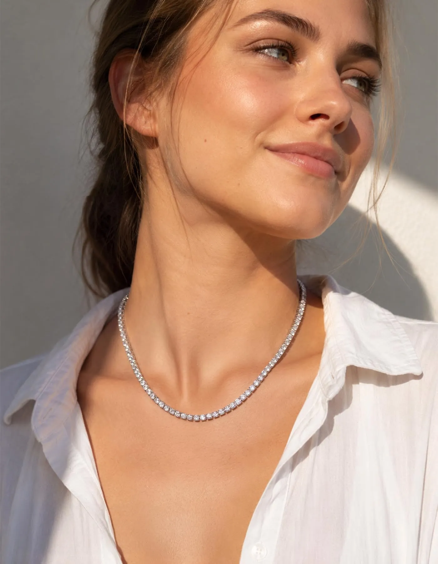 U7 Collana Tennis Donna e Uomo con Zirconi Bianchi 3mm lungh.45cm - immagine 3