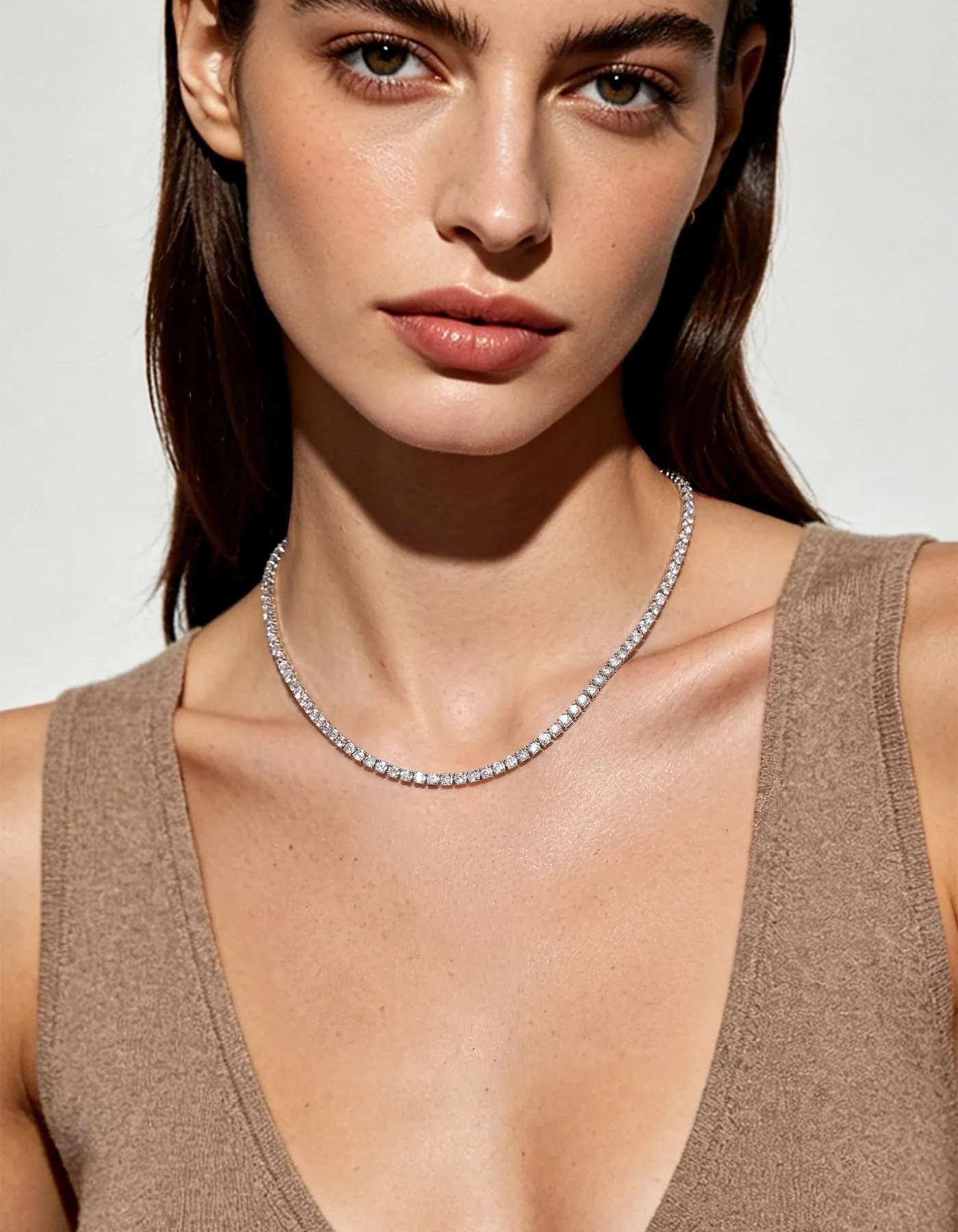 U7 Collana Tennis Donna e Uomo con Zirconi Bianchi 3mm lungh.40cm - immagine 2