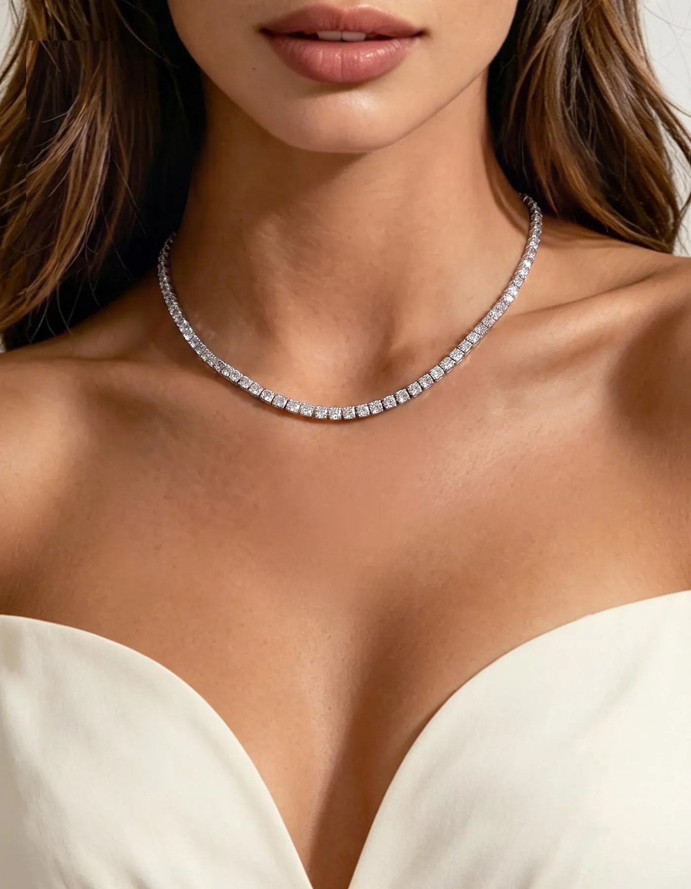 U7 Collana Tennis Donna e Uomo con Zirconi Bianchi 3mm lungh.40cm - immagine 3