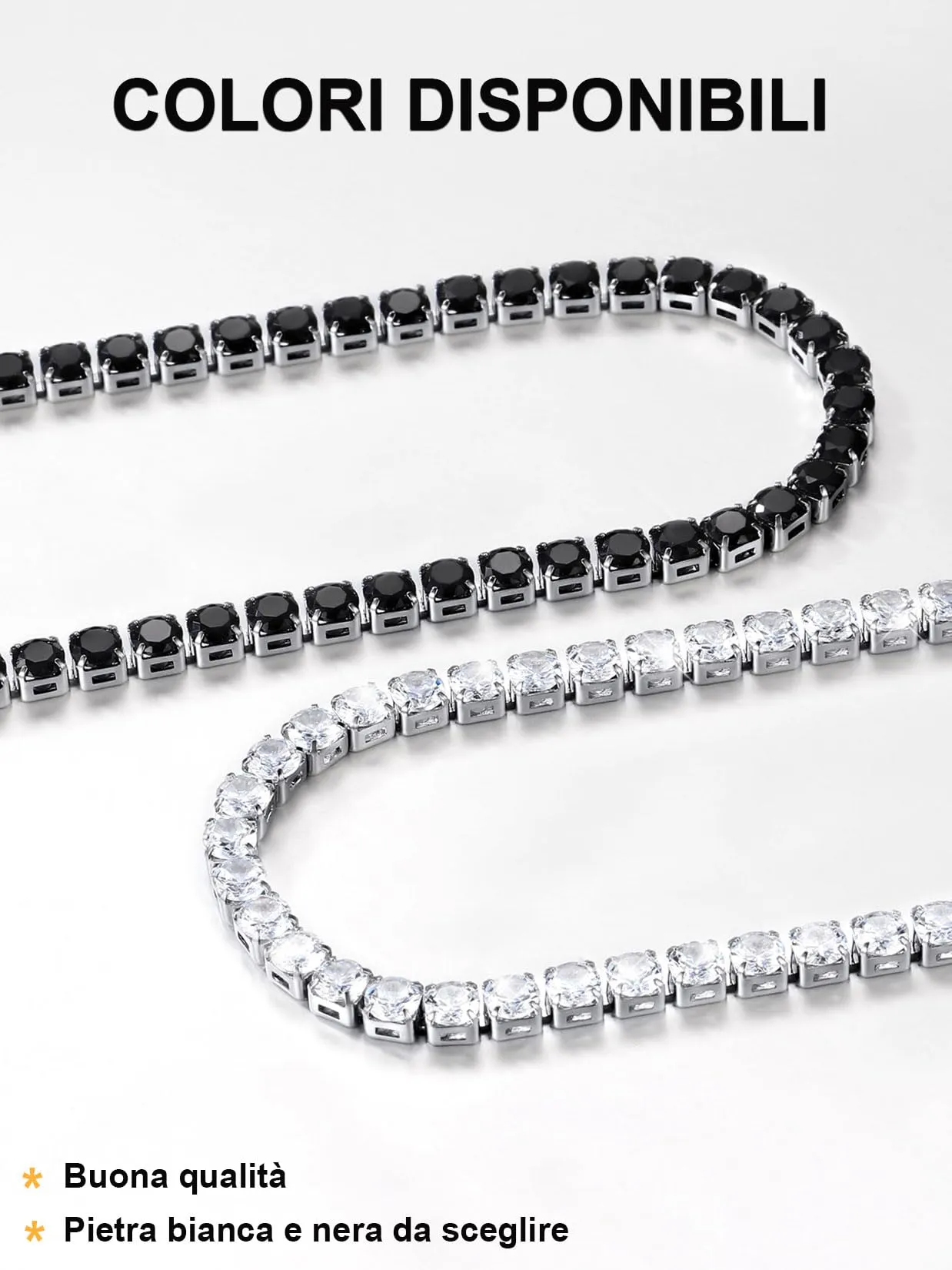 U7 Collana Tennis Donna e Uomo con Zirconi Neri 3mm lungh.45cm - immagine 6