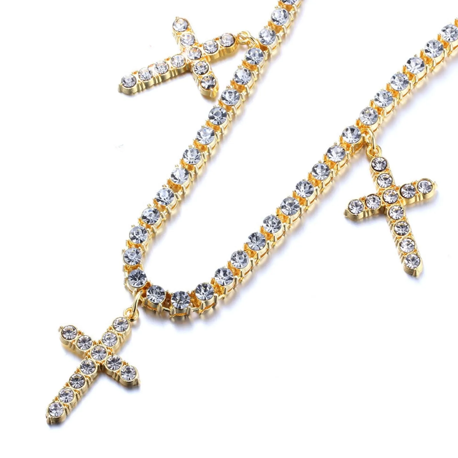 HALUKAKAH Catena da Tennis Placcato in Oro Reale 18k da 5 mm con 0,5ctw di Diamanti Incastonati a Mano per Uomini e Donne - Adornata con 3 Croci Religiose - Completa di Scatola Regalo - immagine 1