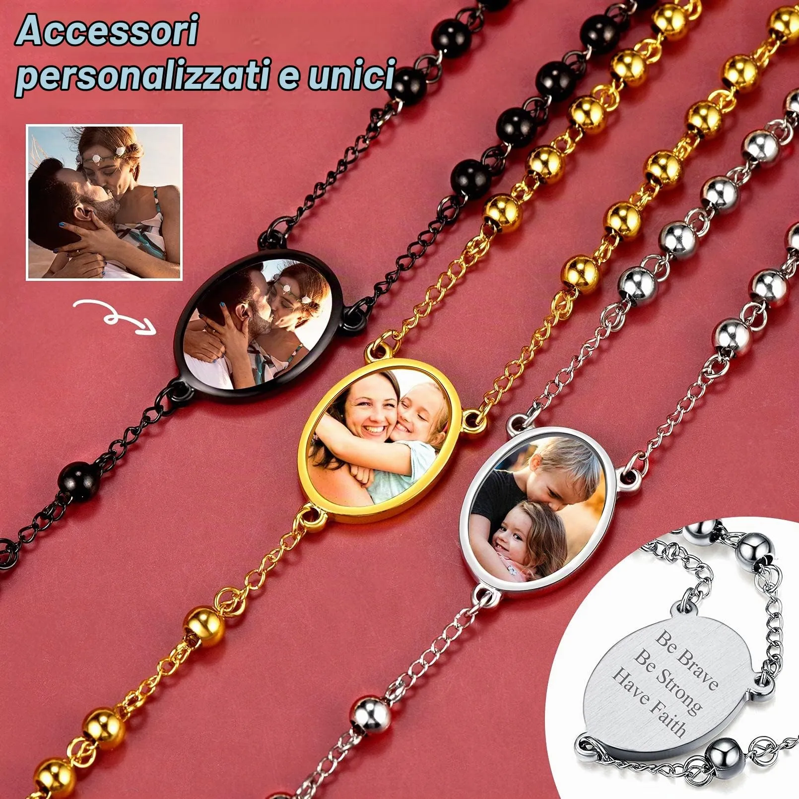 FaithHeart Collana Rosario Medaglia HD Foto Uomo Donna Crocifisso Pregheria Collana Croce Cattolica Personalizzata Catena Colorata con Perline Ciondolo Crocifisso Gioielli Religiosi - immagine 3