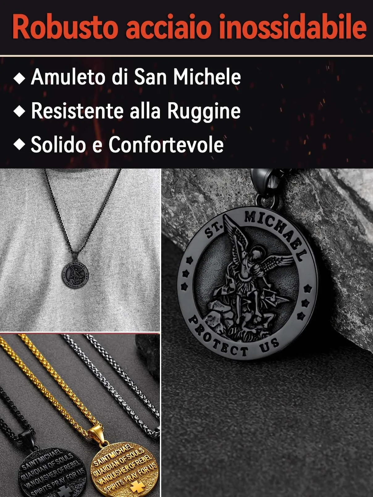 FaithHeart Collana San Michele Arcangelo Acciaio Inox 316L Uomo Gioielli Religiosi Cristiani Talismano di Protezione Soldati Militari, 55, Metallo, Nessuna pietra preziosa - immagine 5
