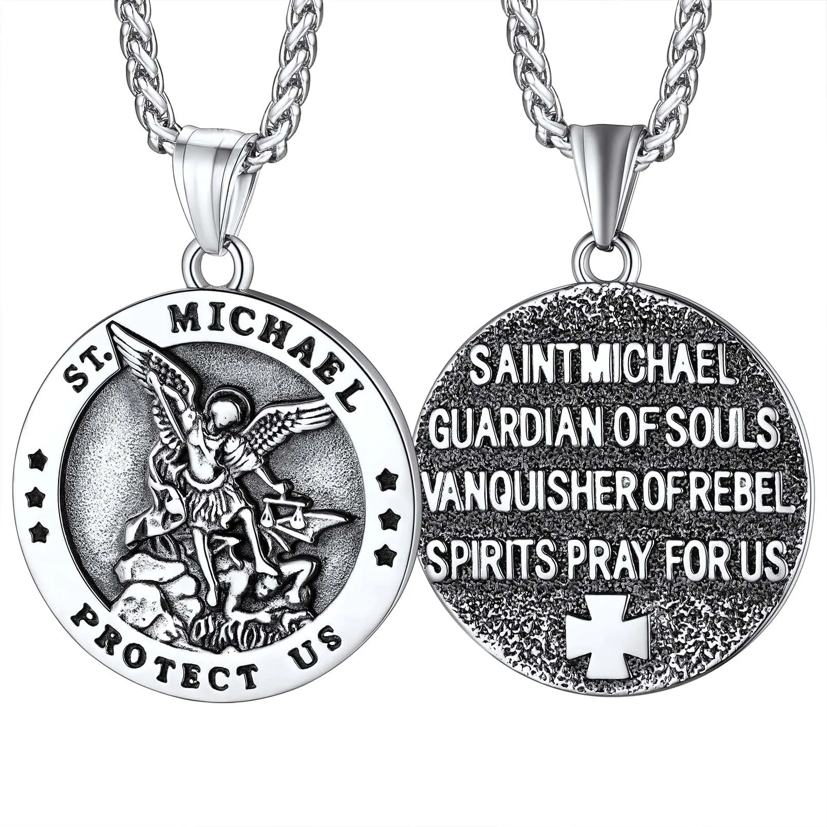 FaithHeart Collana San Michele Arcangelo Acciaio Inox 316L Uomo Gioielli Religiosi Cristiani Talismano di Protezione Soldati Militari, 55, Metallo, Nessuna pietra preziosa - immagine 1