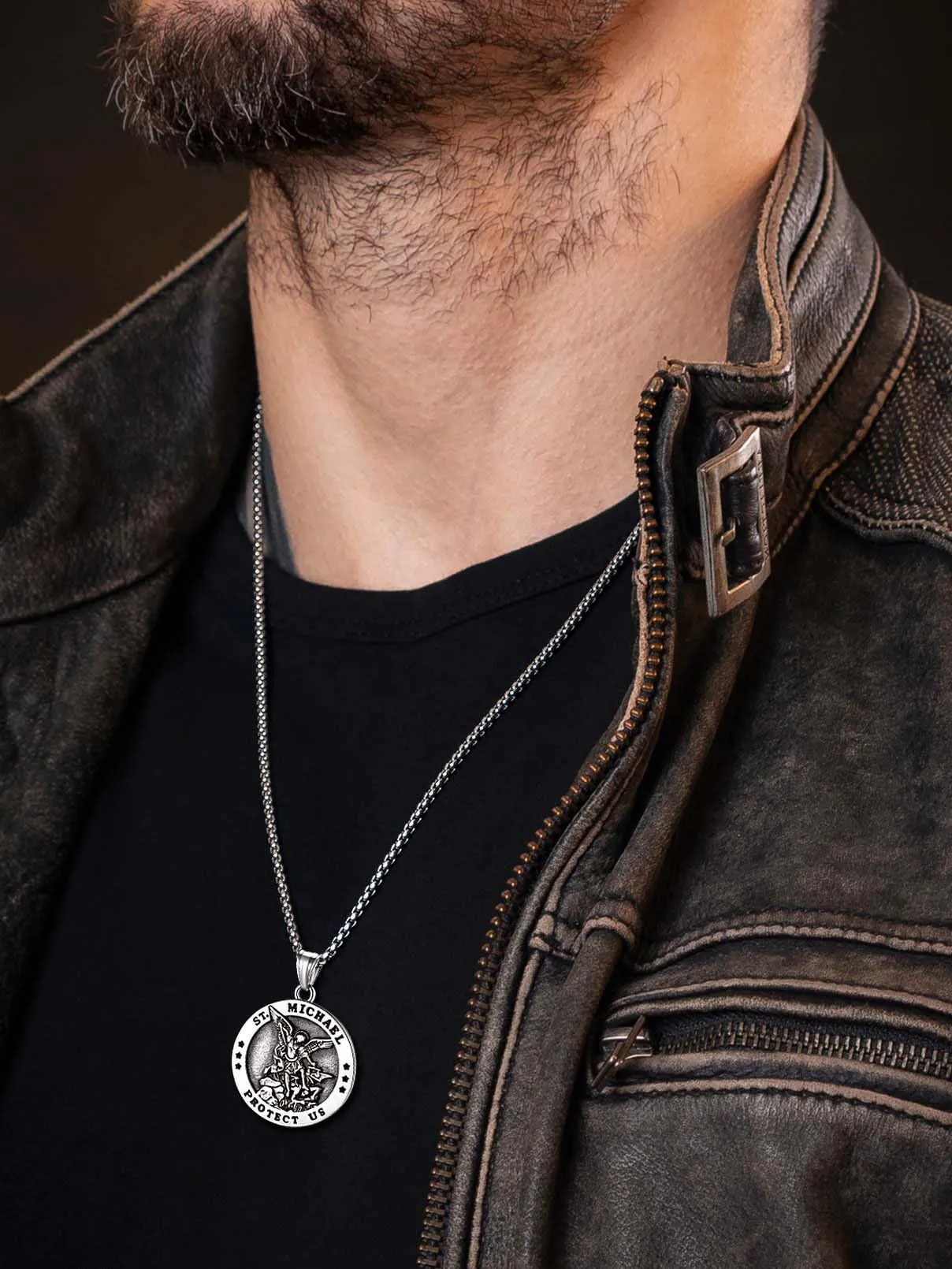 FaithHeart Collana San Michele Arcangelo Acciaio Inox 316L Uomo Gioielli Religiosi Cristiani Talismano di Protezione Soldati Militari, 55, Metallo, Nessuna pietra preziosa - immagine 7