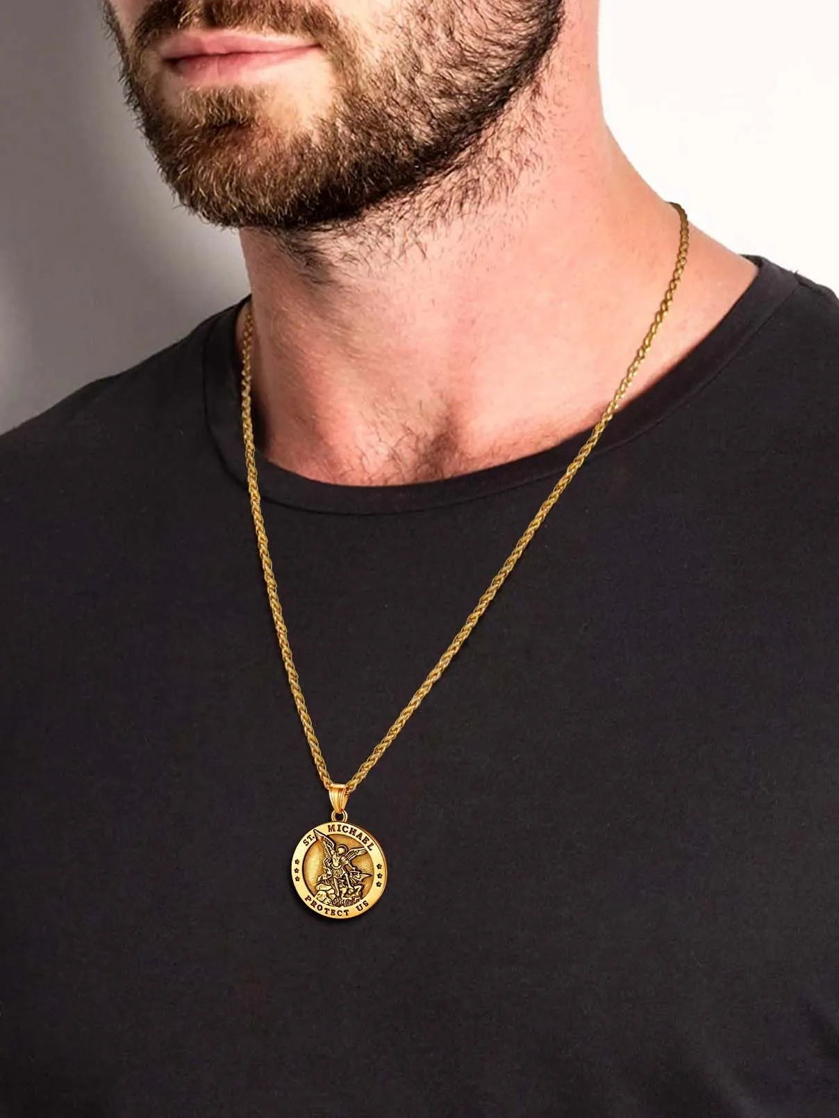 FaithHeart Collana San Michele Arcangelo Acciaio Inox 316L Uomo Gioielli Religiosi Cristiani Talismano di Protezione Soldati Militari, 55, Metallo, Nessuna pietra preziosa - immagine 5
