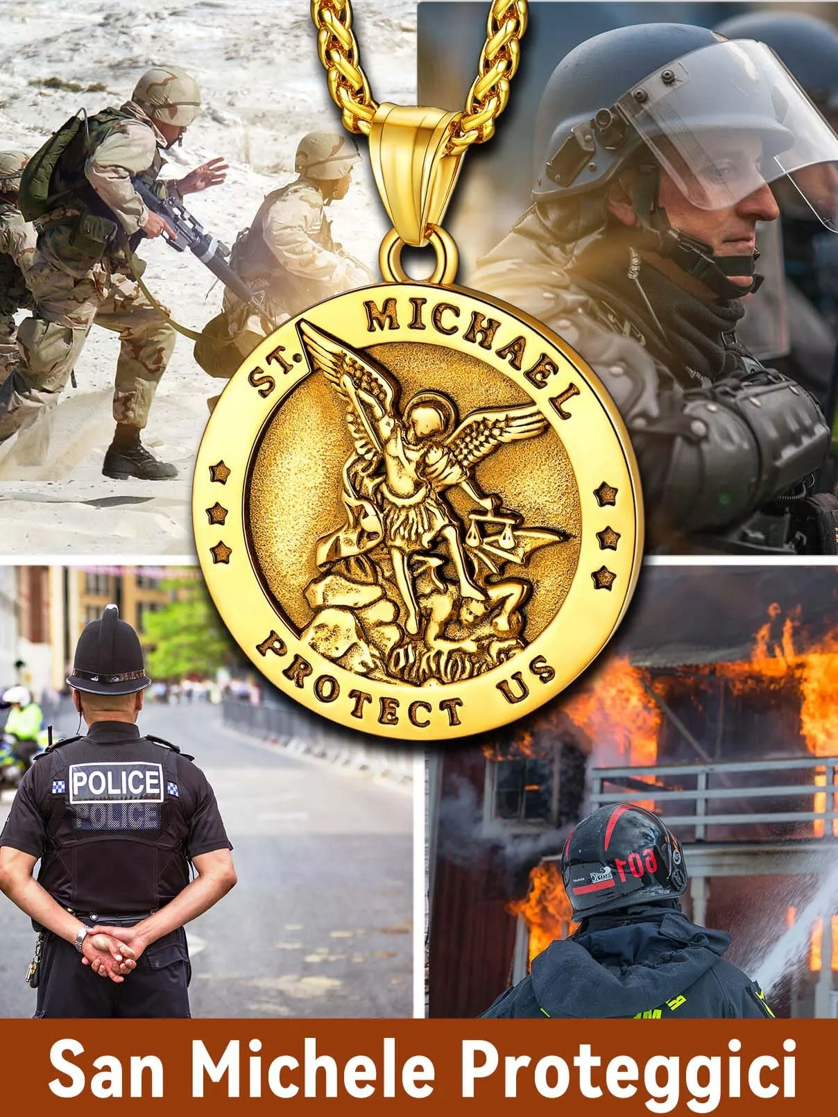 FaithHeart Collana San Michele Arcangelo Acciaio Inox 316L Uomo Gioielli Religiosi Cristiani Talismano di Protezione Soldati Militari, 55, Metallo, Nessuna pietra preziosa - immagine 6