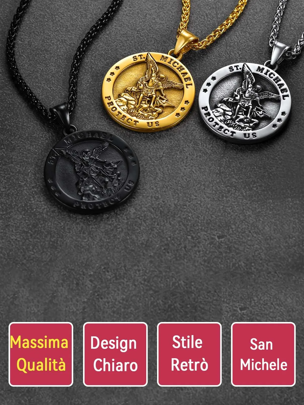 FaithHeart Collana San Michele Arcangelo Acciaio Inox 316L Uomo Gioielli Religiosi Cristiani Talismano di Protezione Soldati Militari, 55, Metallo, Nessuna pietra preziosa - immagine 8