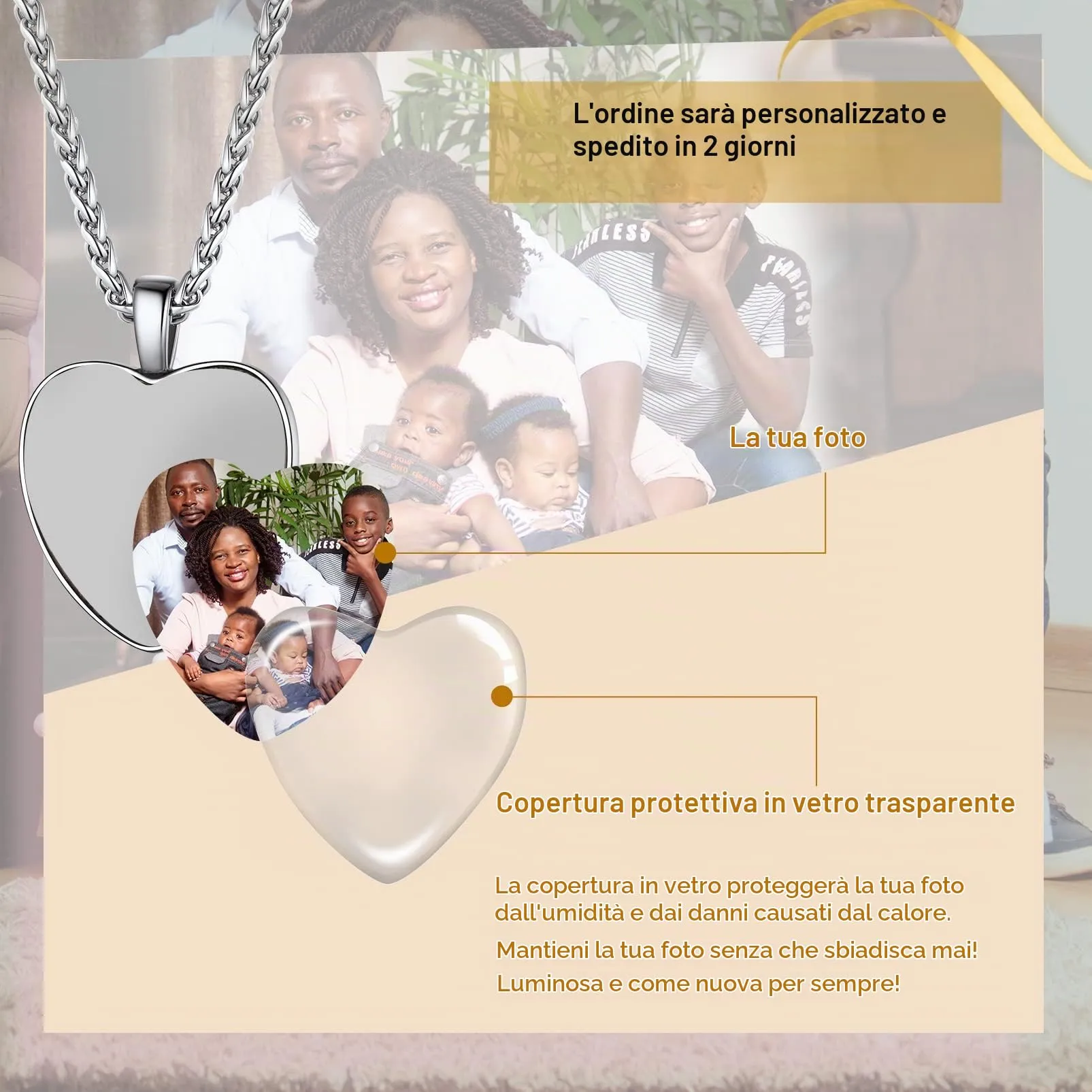 PROSTEEL Ciondolo Portafoto Personalizzabile Collana con Foto Personalizzata Ciondolo Cuore Portafoto in Acciaio Inossidabile con Confezione Regalo - immagine 3