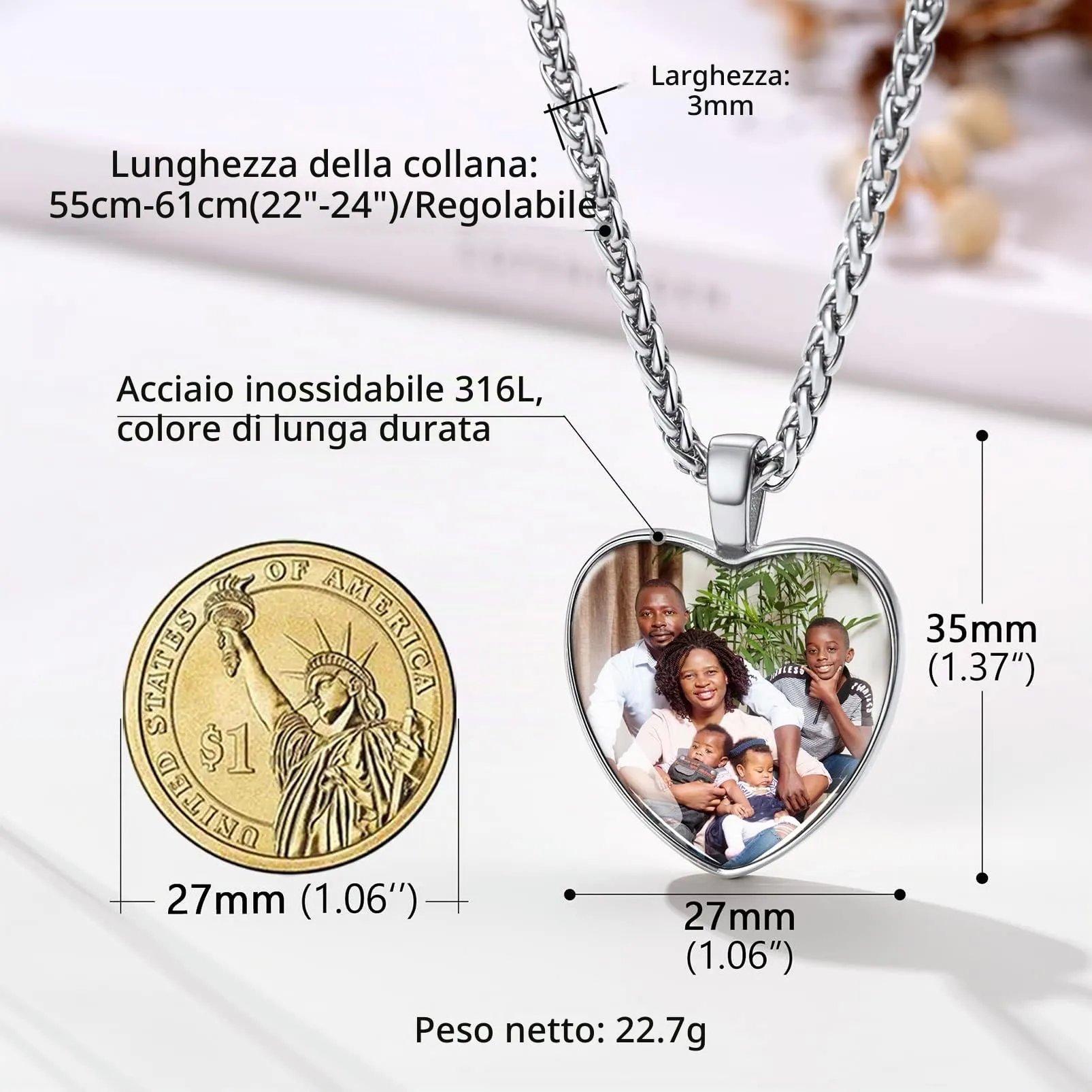 PROSTEEL Ciondolo Portafoto Personalizzabile Collana con Foto Personalizzata Ciondolo Cuore Portafoto in Acciaio Inossidabile con Confezione Regalo - immagine 5