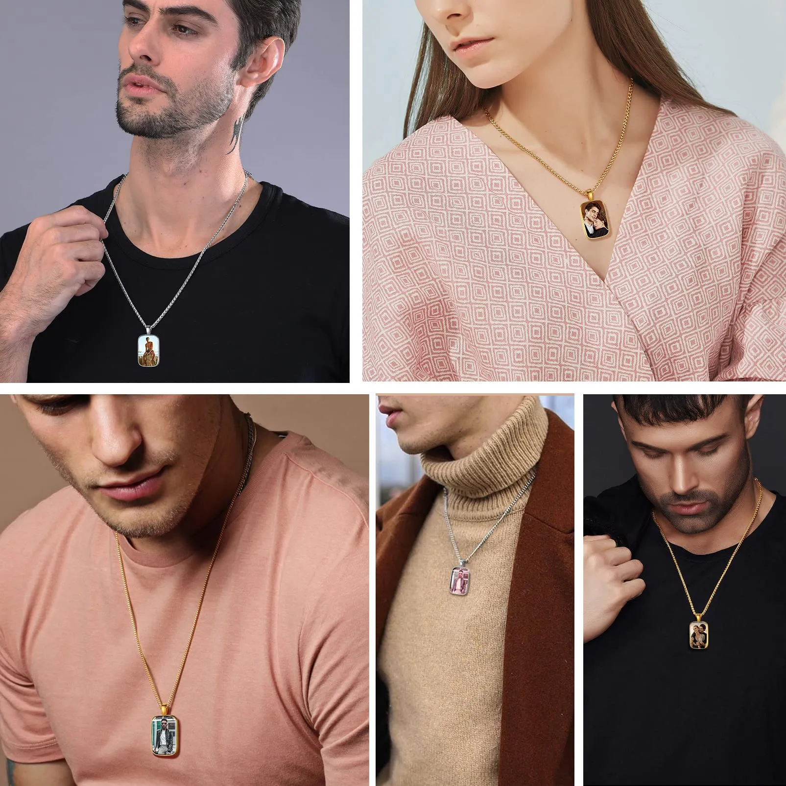 PROSTEEL Ciondolo Portafoto Personalizzabile Collana con Foto Personalizzata Ciondolo Dog Tag Portafoto in Acciaio Inossidabile con Confezione Regalo - immagine 2