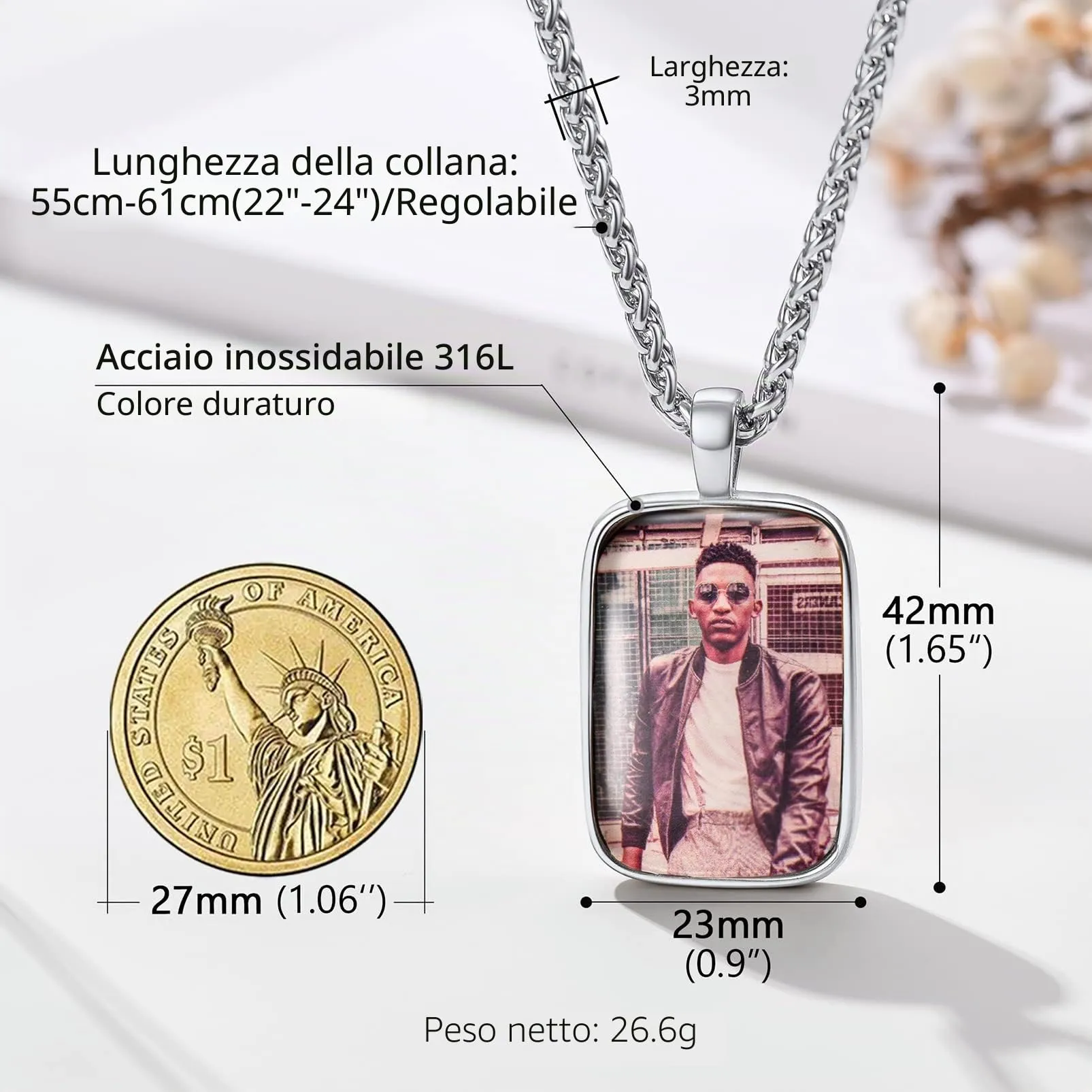 PROSTEEL Ciondolo Portafoto Personalizzabile Collana con Foto Personalizzata Ciondolo Dog Tag Portafoto in Acciaio Inossidabile con Confezione Regalo - immagine 5