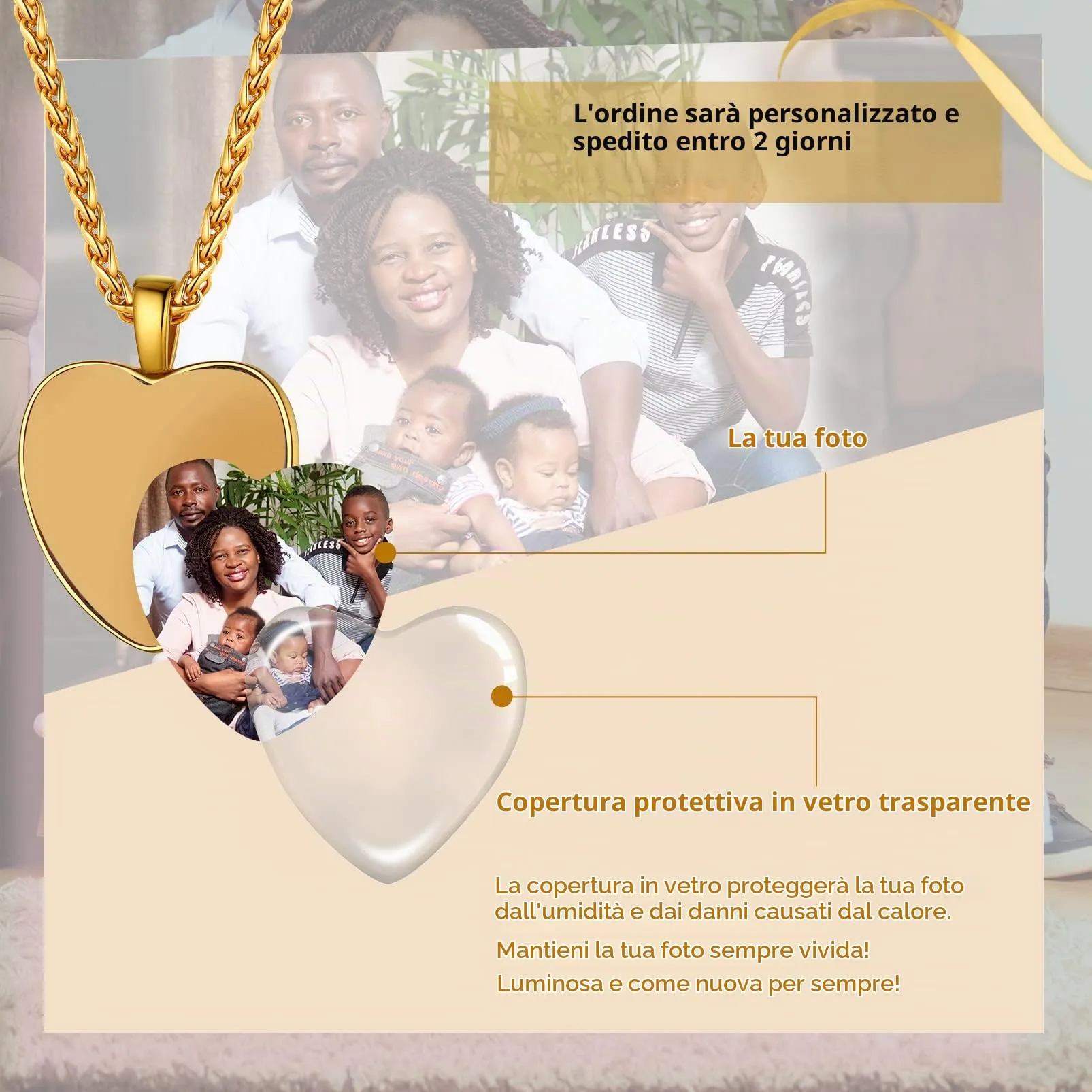 PROSTEEL Ciondolo Portafoto Personalizzabile Ciondolo Portafoto Oro Collana Cuore Portafoto in Acciaio Inossidabile con Confezione Regalo - immagine 4
