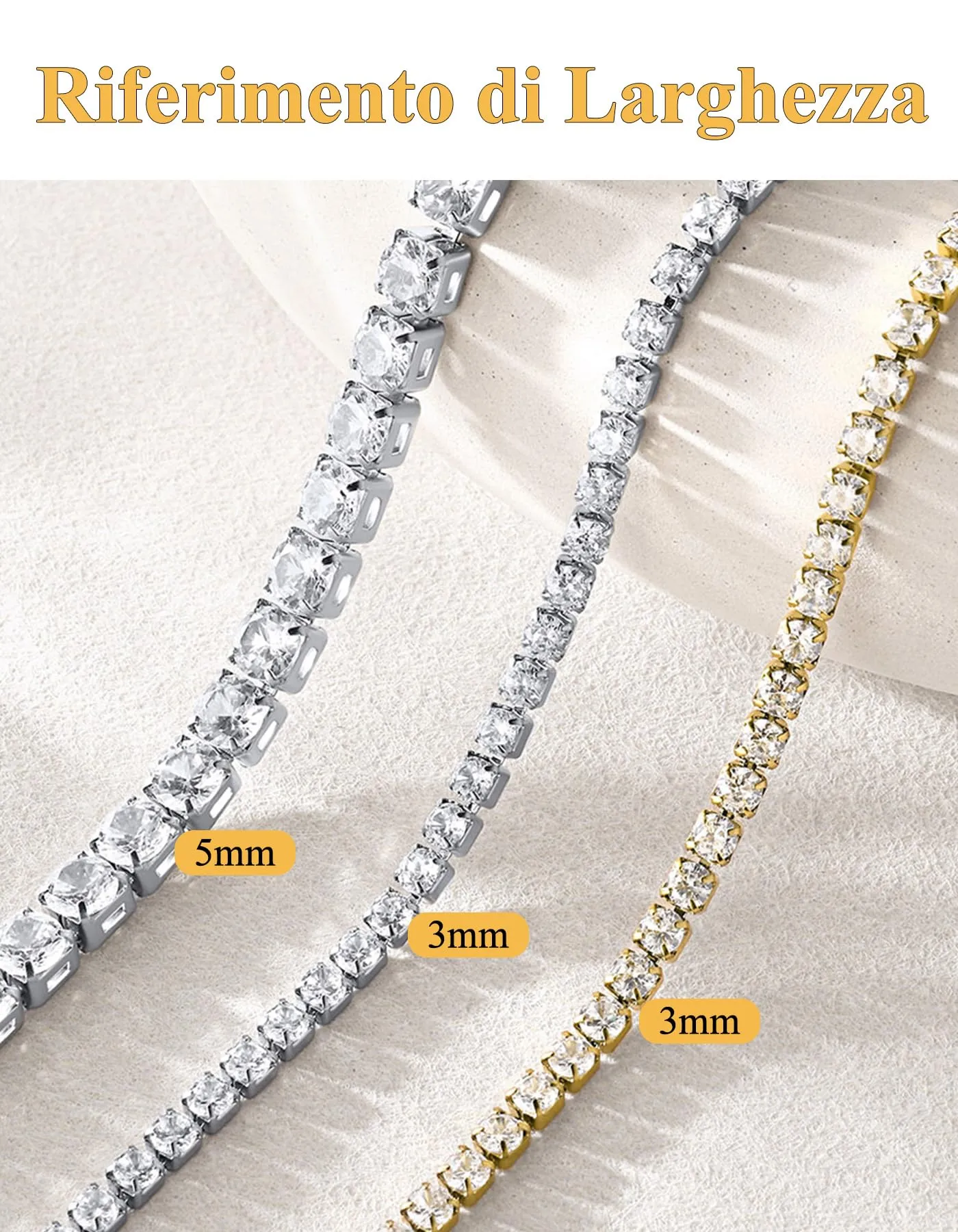 U7 Collana Tennis Donna e Uomo con Zirconi Bianchi 5mm lungh.40cm - immagine 6