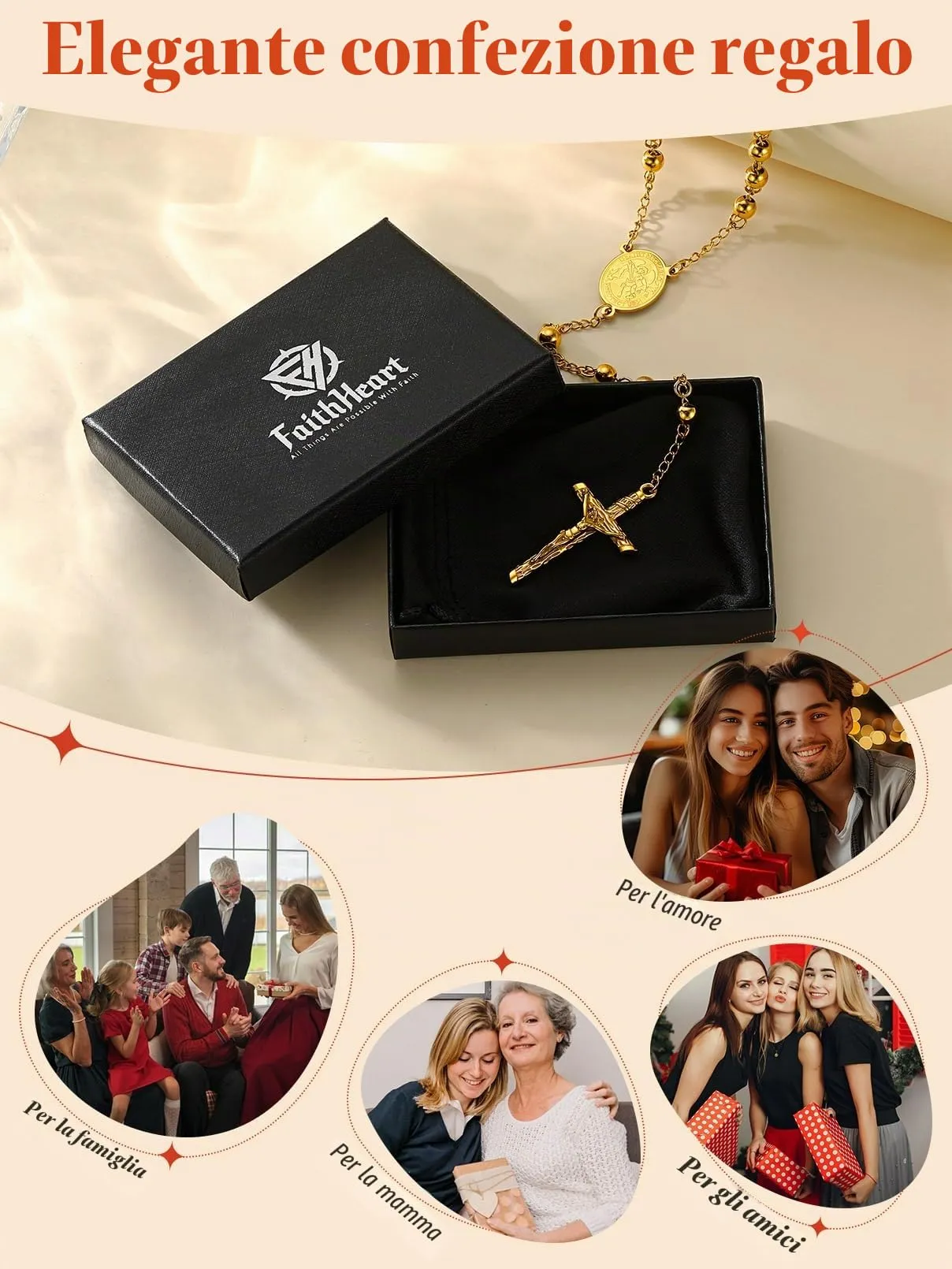 FaithHeart Collana Rosario Cristiano Medagila San Michele Argento Nero Oro Catena Lunga di Perline Preghiera 66+16 CM Collana Amuleto Gioielli Religiosi Regalo Compleanno - immagine 8