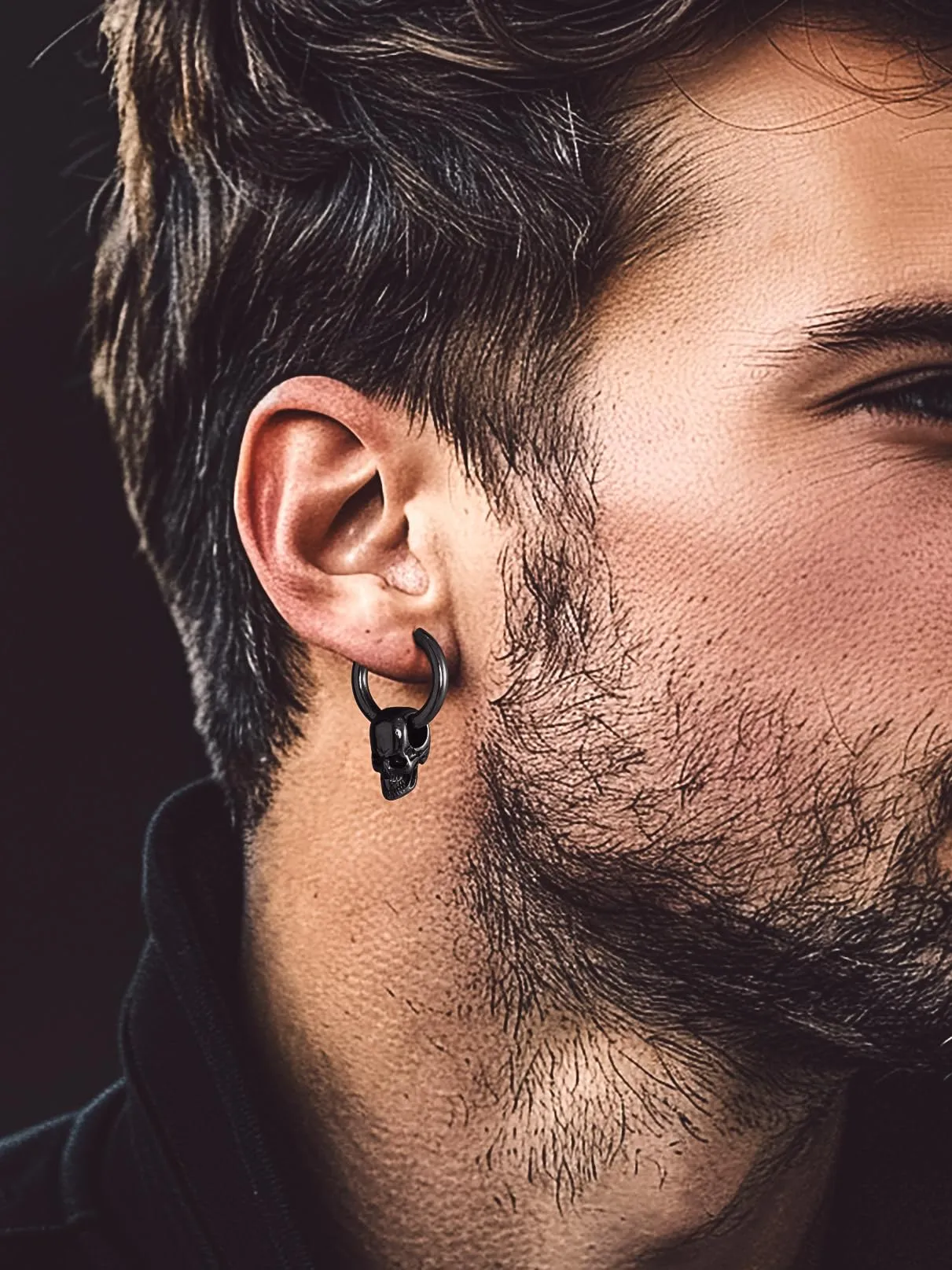 Bandmax Teschio Orecchini Pendenti Uomo Donna, Nero Orecchini Acciaio Chirurgico, 01 Stile Vintage Orecchini Anallergici a Cerchio, Gioielli Uomo di Moda per Punk Goth Rapper Ragazzi - immagine 2