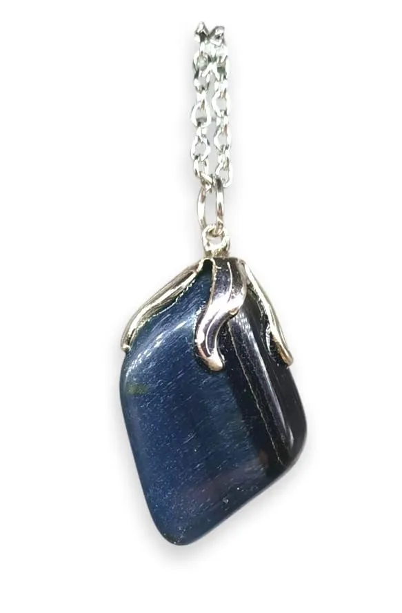 TENET - Ciondolo pendente con pietra dura vera minerale e catenina in acciaio insossidabile (OCCHIO DI FALCO) - immagine 1
