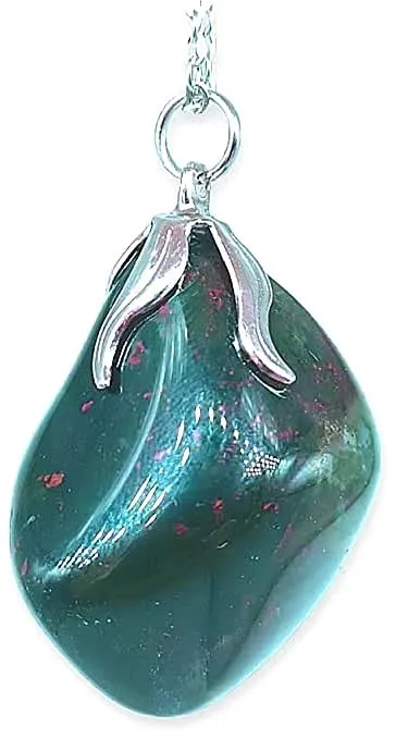 TENET - Ciondolo pendente con pietra dura vera minerale e catenina in acciaio insossidabile (ELIOTROPIO) - immagine 1