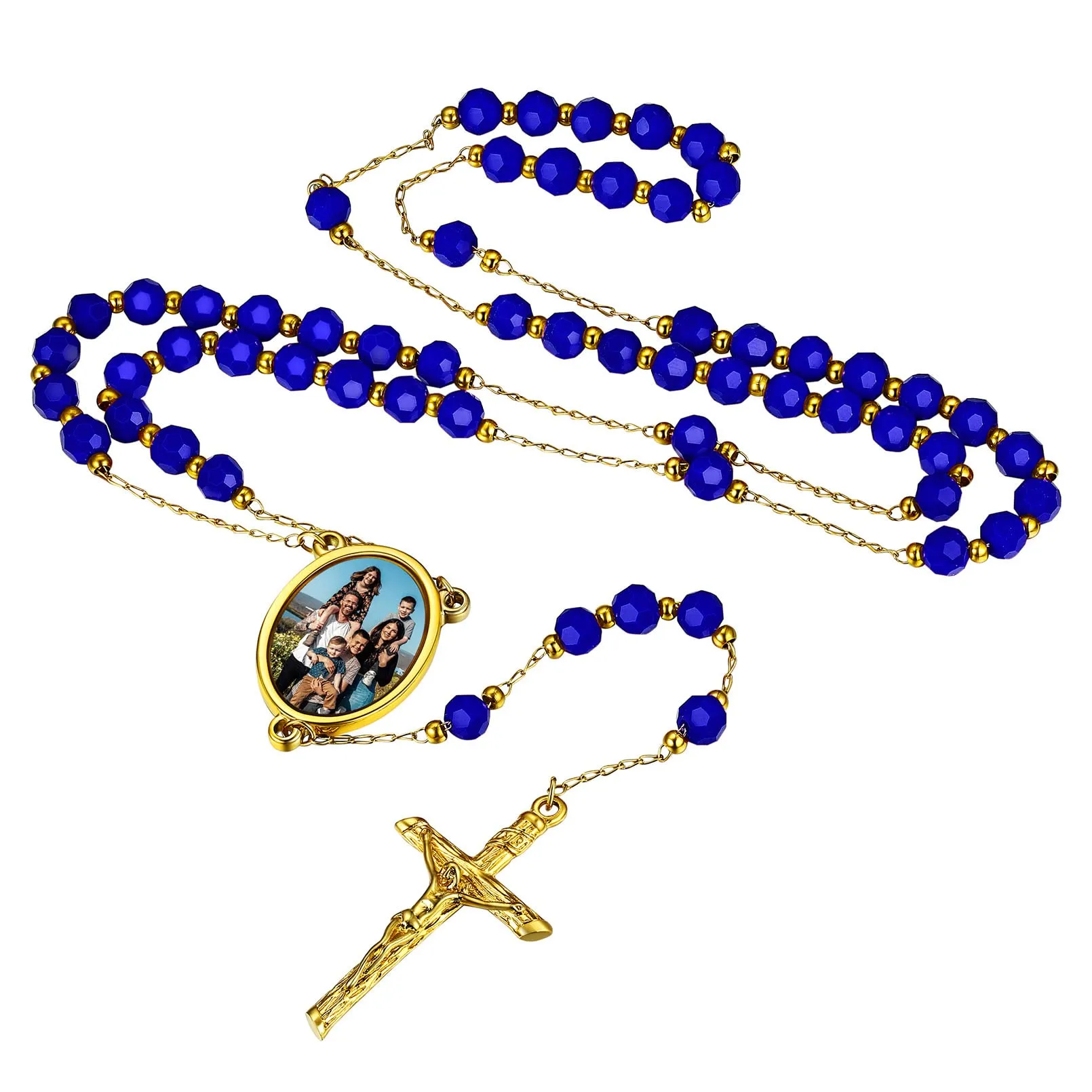 FaithHeart Collana Rosario Medaglia HD Foto Uomo Donna Crocifisso Pregheria Collana Croce Cattolica Personalizzata Catena Colorata con Perline Ciondolo Crocifisso Gioielli Religiosi - immagine 1