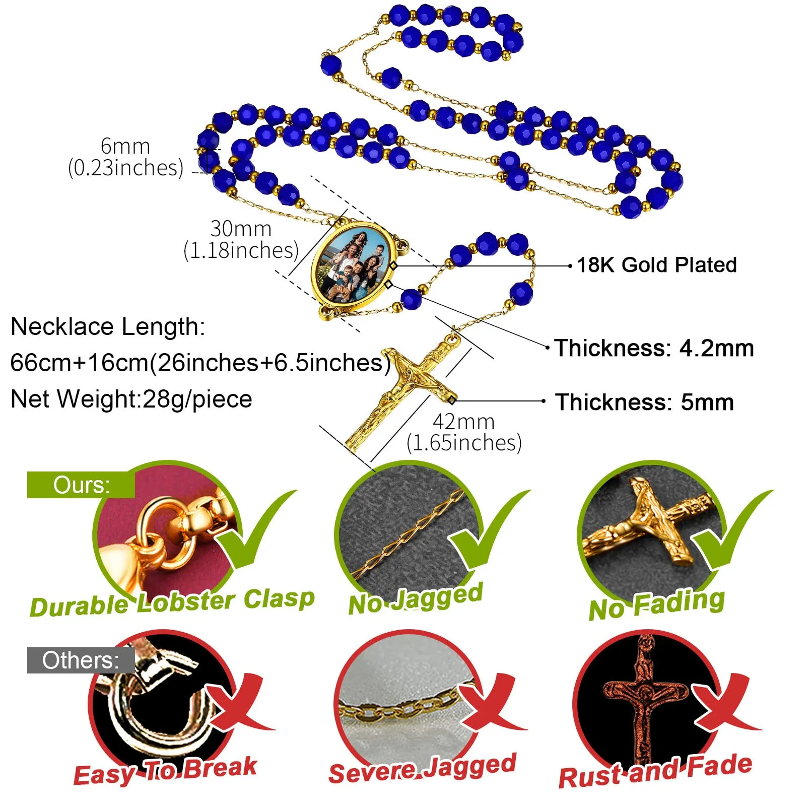 FaithHeart Collana Rosario Medaglia HD Foto Uomo Donna Crocifisso Pregheria Collana Croce Cattolica Personalizzata Catena Colorata con Perline Ciondolo Crocifisso Gioielli Religiosi - immagine 4