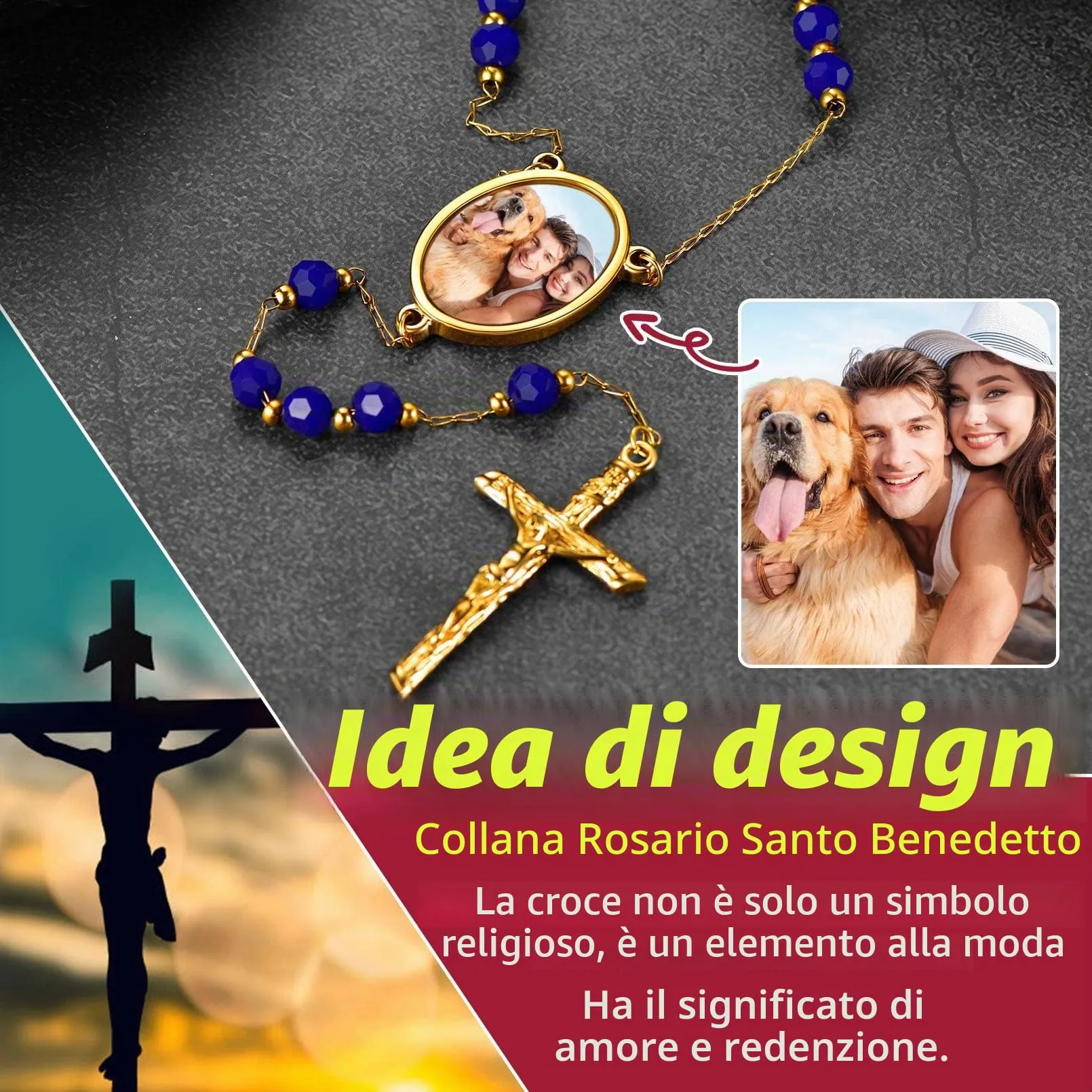 FaithHeart Collana Rosario Medaglia HD Foto Uomo Donna Crocifisso Pregheria Collana Croce Cattolica Personalizzata Catena Colorata con Perline Ciondolo Crocifisso Gioielli Religiosi - immagine 5