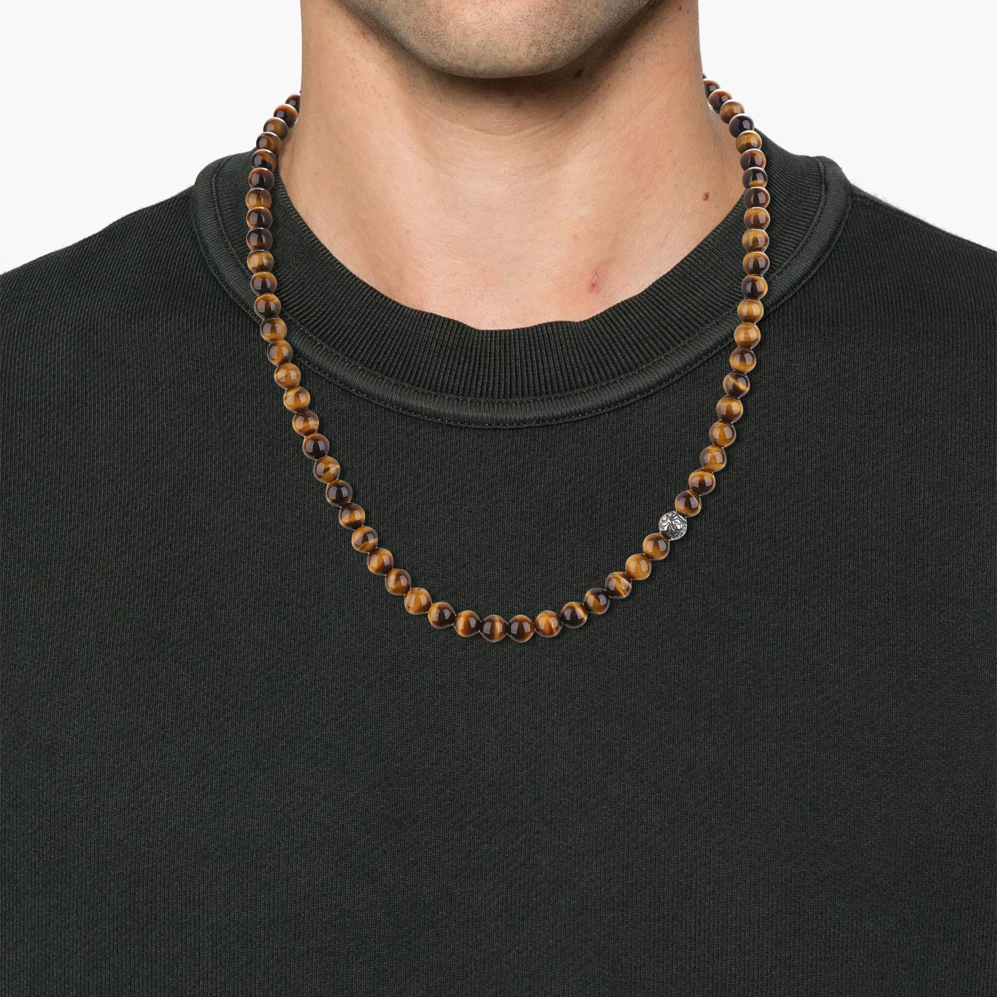 GAVU Collana Uomo Occhio di Tigre Pietra Naturale, Collana di Perline da Uomo con Amuleto Fleur de Lis 60cm - immagine 3