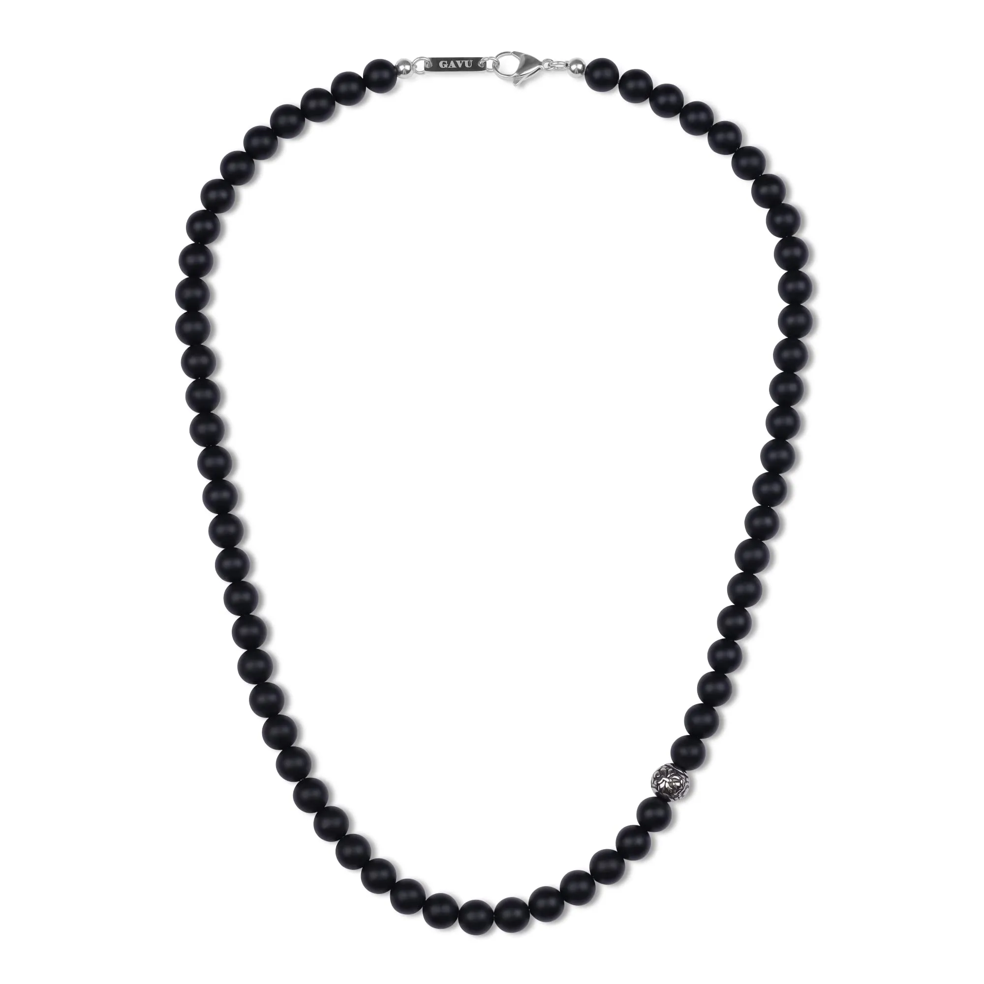 GAVU Collana Uomo Pietre Naturali con Charm Fleur de Lis, Collana di Perline di Onice Opaco da Uomo 55cm - immagine 1