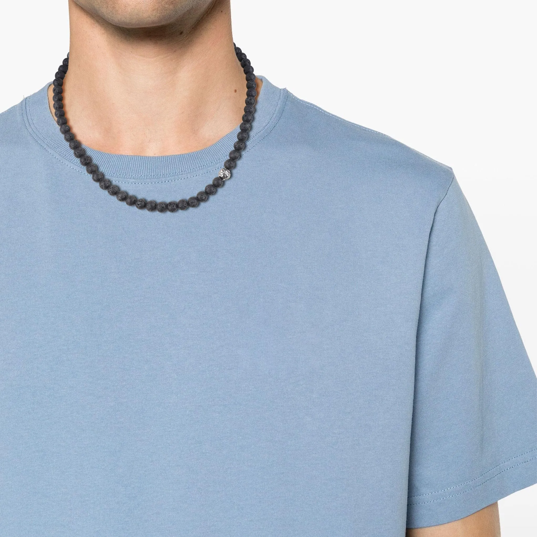 GAVU Collana Pietre Naturali da Uomo, Collana da Uomo con Perline di Pietra Lavica e Amuleto Fleur de Lis 55cm - immagine 3