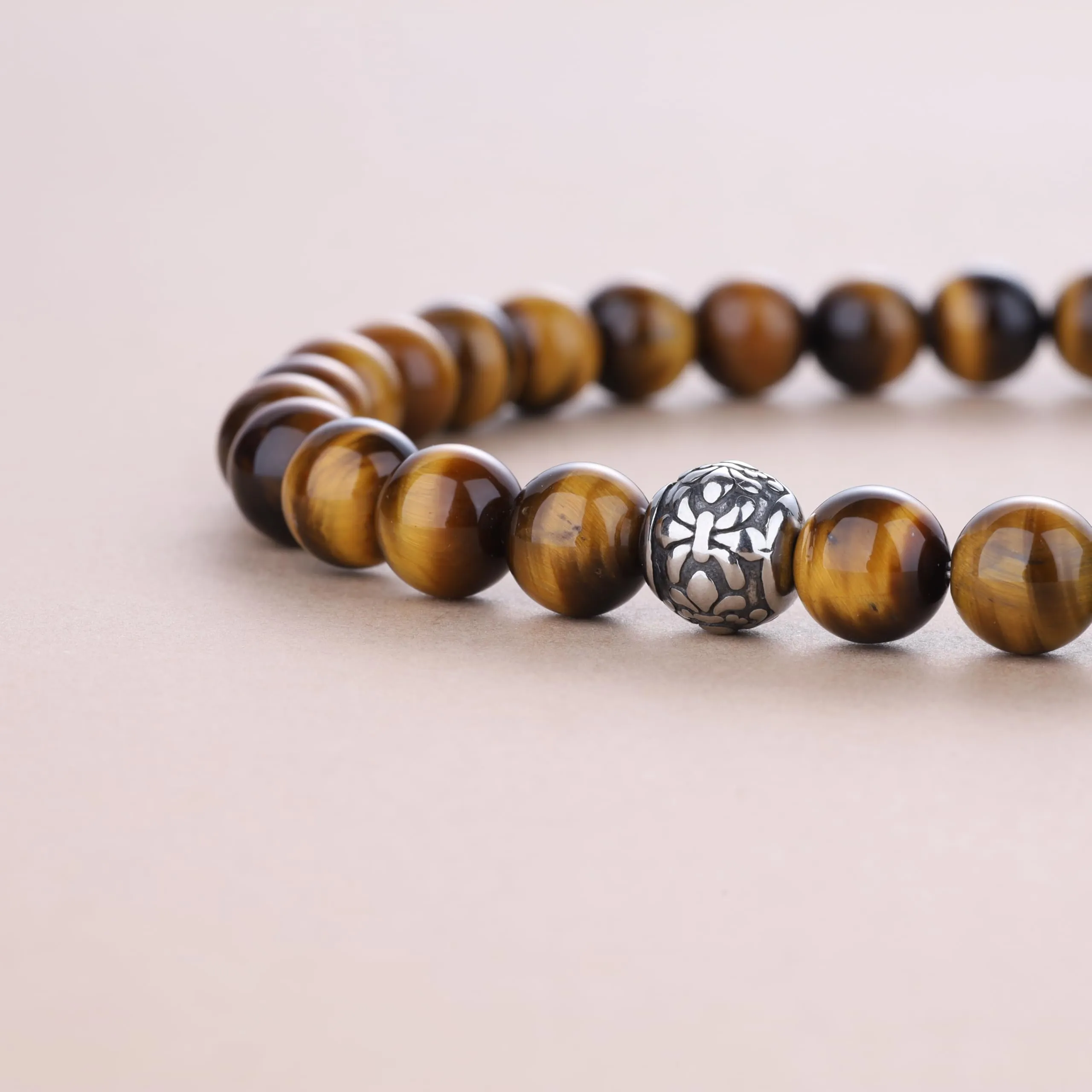GAVU Collana Uomo Occhio di Tigre Pietra Naturale, Collana di Perline da Uomo con Amuleto Fleur de Lis 55cm - immagine 5