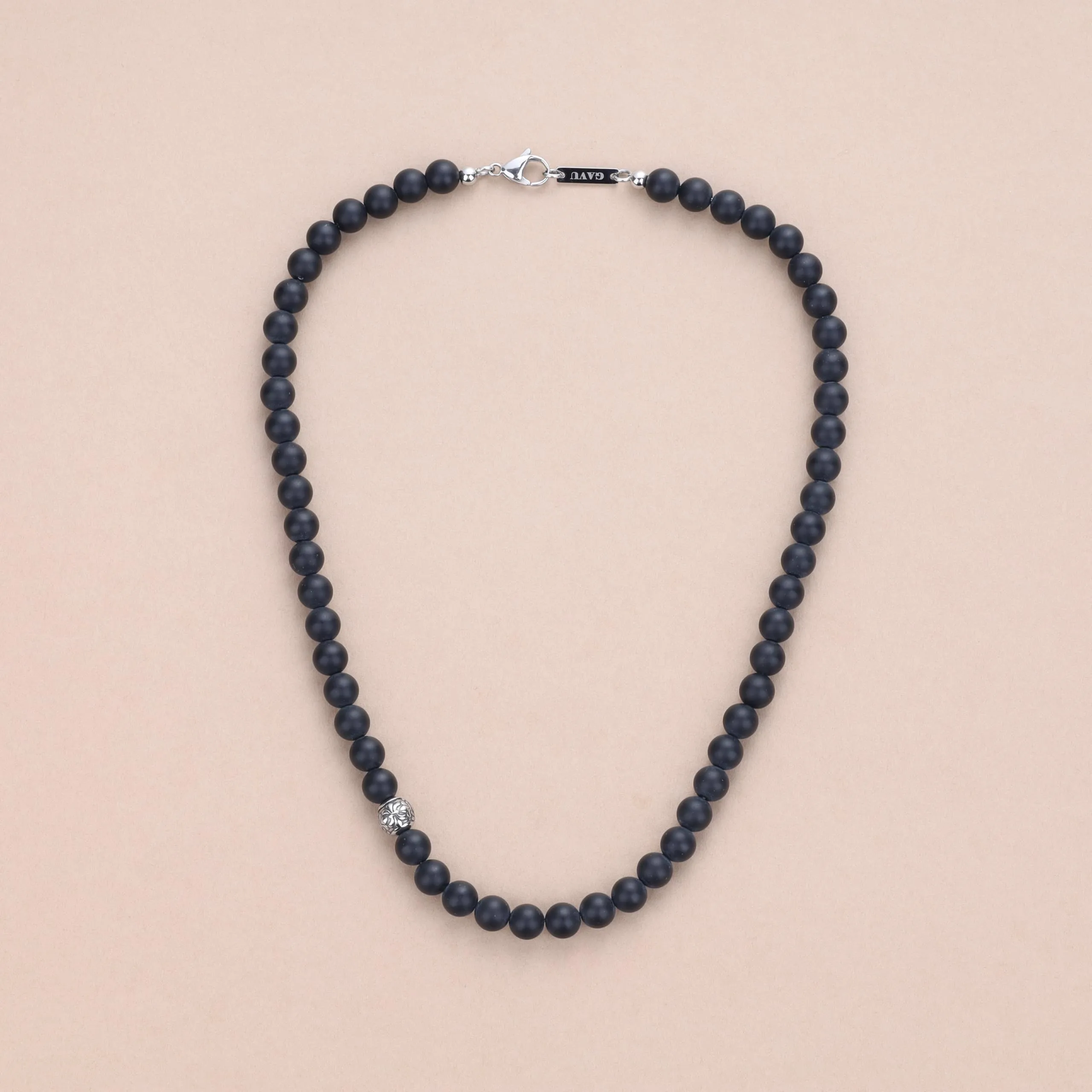 GAVU Collana Uomo Pietre Naturali con Charm Fleur de Lis, Collana di Perline di Onice Opaco da Uomo 50cm - immagine 3