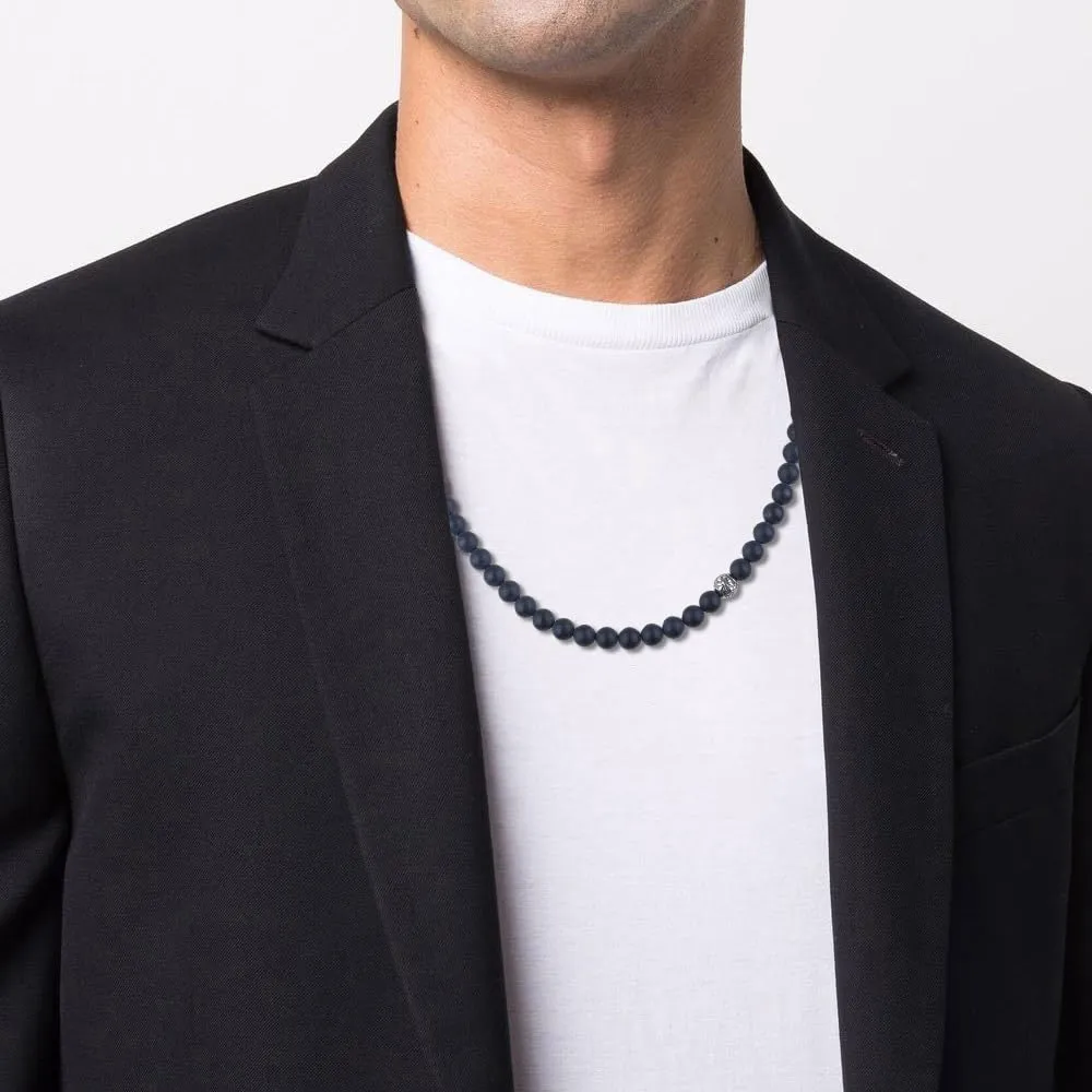 GAVU Collana Uomo Pietre Naturali con Charm Fleur de Lis, Collana di Perline di Onice Opaco da Uomo 60cm - immagine 2