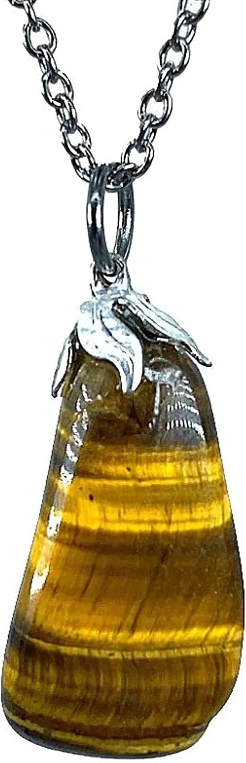 TENET - Ciondolo pendente con pietra dura vera minerale e catenina in acciaio insossidabile (OCCHIO DI TIGRE) - immagine 1