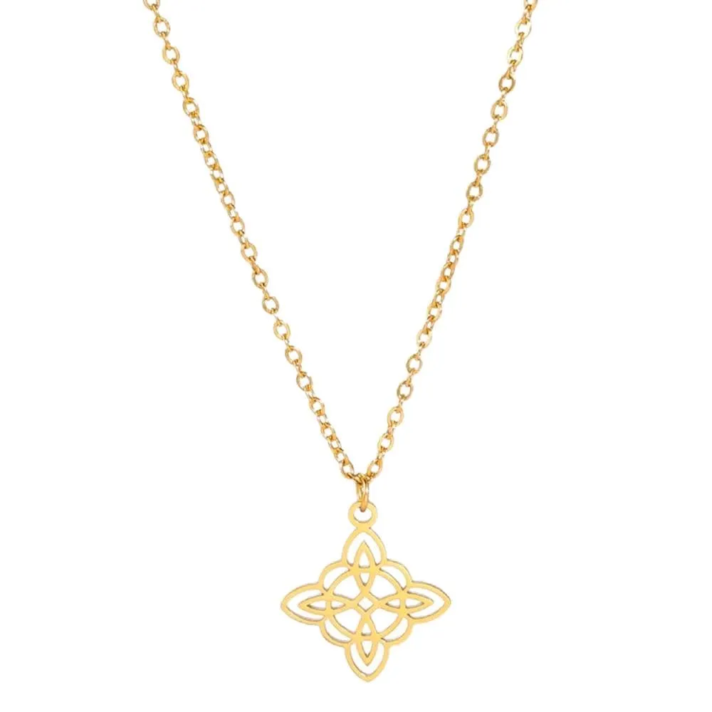 unift Collana di Nodi Delle Streghe per le Donne in Acciaio Inox Irlandese a 4 Punte Ciondolo Nodo Celtico Moda Charm Magick Gioielli (Oro) - immagine 1