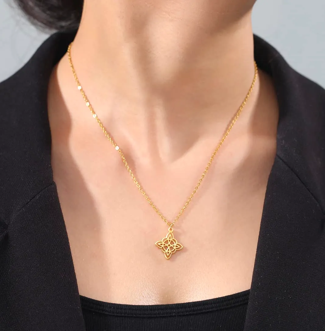 unift Collana di Nodi Delle Streghe per le Donne in Acciaio Inox Irlandese a 4 Punte Ciondolo Nodo Celtico Moda Charm Magick Gioielli (Oro) - immagine 3