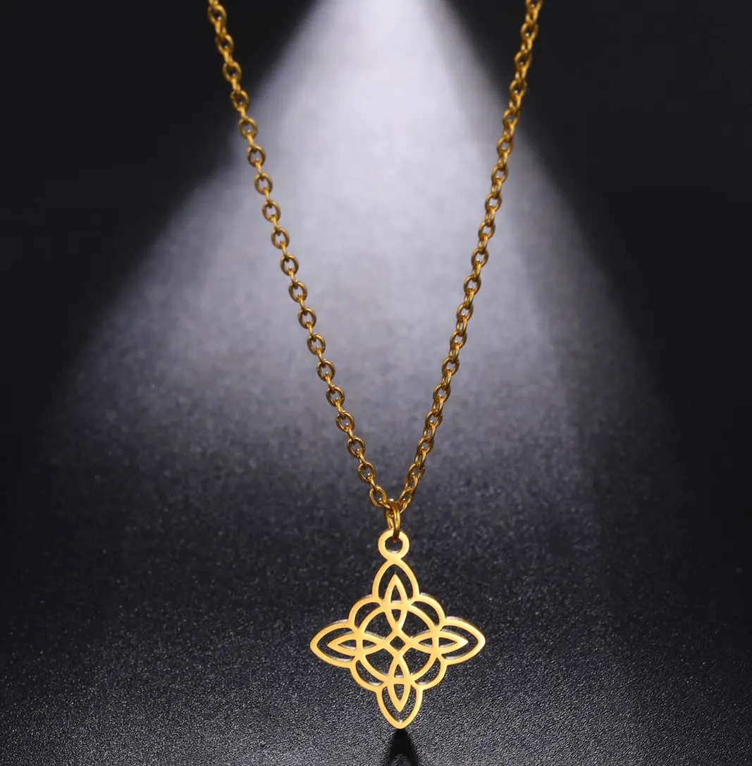 unift Collana di Nodi Delle Streghe per le Donne in Acciaio Inox Irlandese a 4 Punte Ciondolo Nodo Celtico Moda Charm Magick Gioielli (Oro) - immagine 4