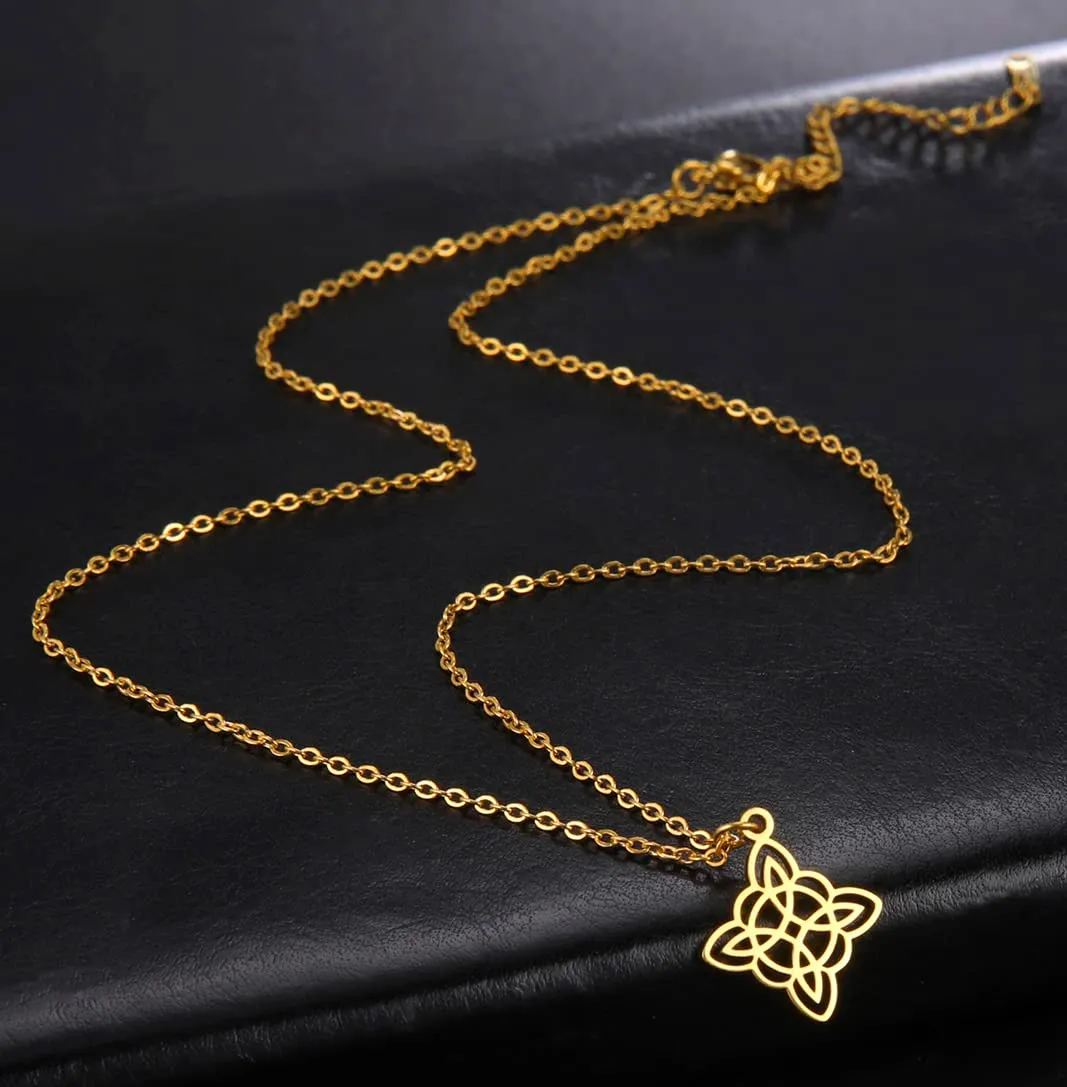 unift Collana di Nodi Delle Streghe per le Donne in Acciaio Inox Irlandese a 4 Punte Ciondolo Nodo Celtico Moda Charm Magick Gioielli (Oro) - immagine 5