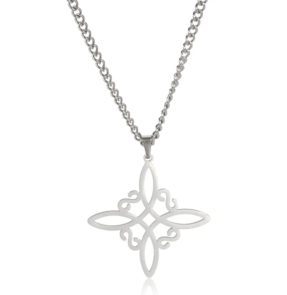 unift Collana di Nodi Delle Streghe per le Donne in Acciaio Inox Irlandese a 4 Punte Ciondolo Nodo Celtico Moda Charm Magick Gioielli (Argento 1) - immagine 1