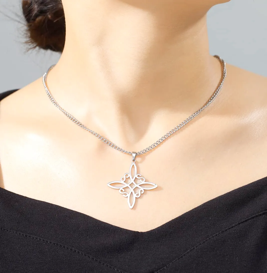 unift Collana di Nodi Delle Streghe per le Donne in Acciaio Inox Irlandese a 4 Punte Ciondolo Nodo Celtico Moda Charm Magick Gioielli (Argento 1) - immagine 2