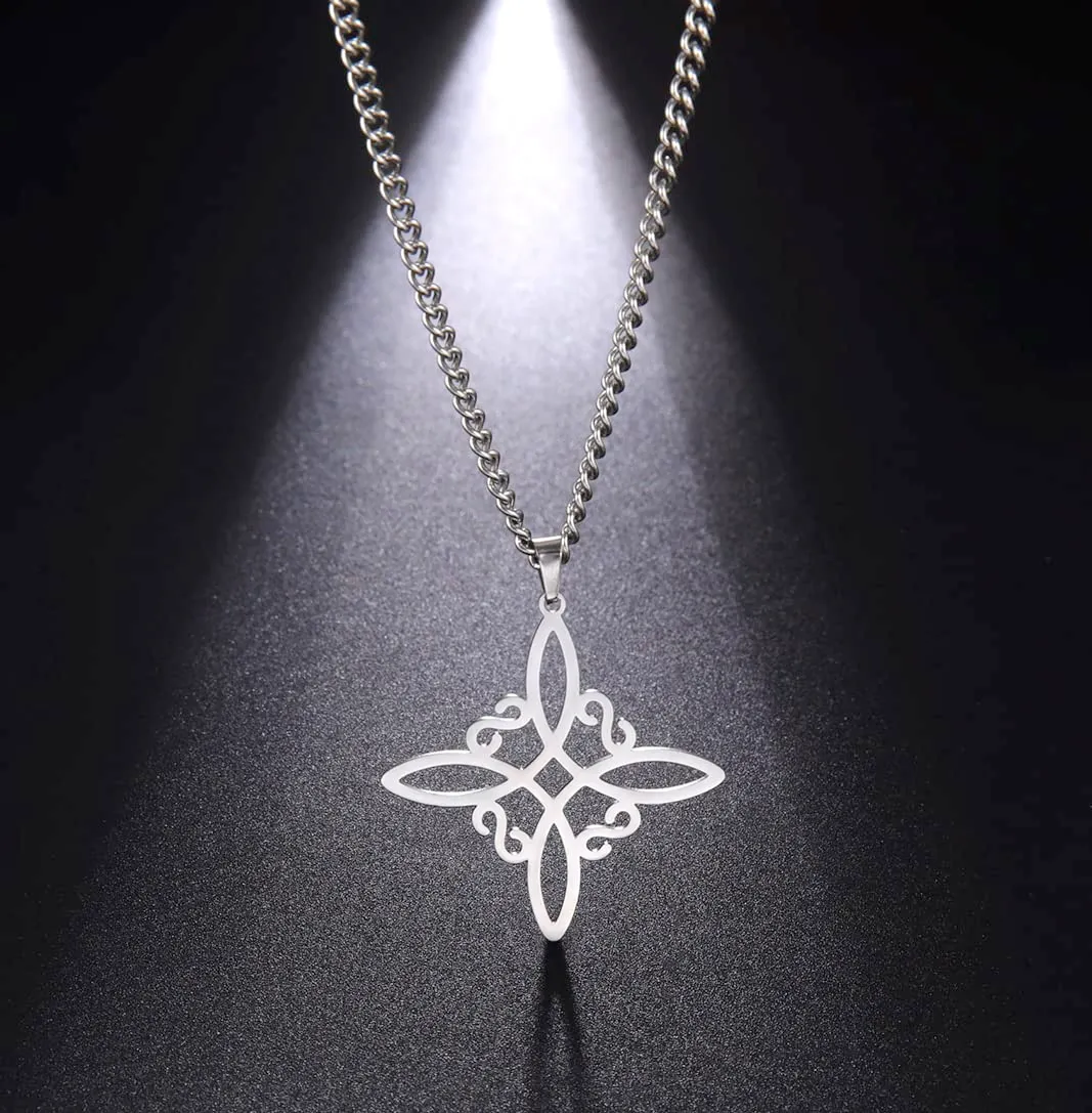 unift Collana di Nodi Delle Streghe per le Donne in Acciaio Inox Irlandese a 4 Punte Ciondolo Nodo Celtico Moda Charm Magick Gioielli (Argento 1) - immagine 3