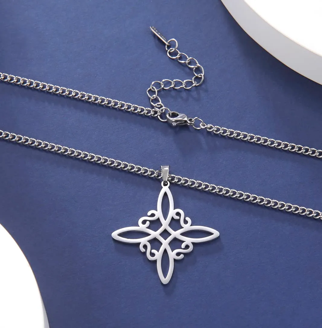 unift Collana di Nodi Delle Streghe per le Donne in Acciaio Inox Irlandese a 4 Punte Ciondolo Nodo Celtico Moda Charm Magick Gioielli (Argento 1) - immagine 4