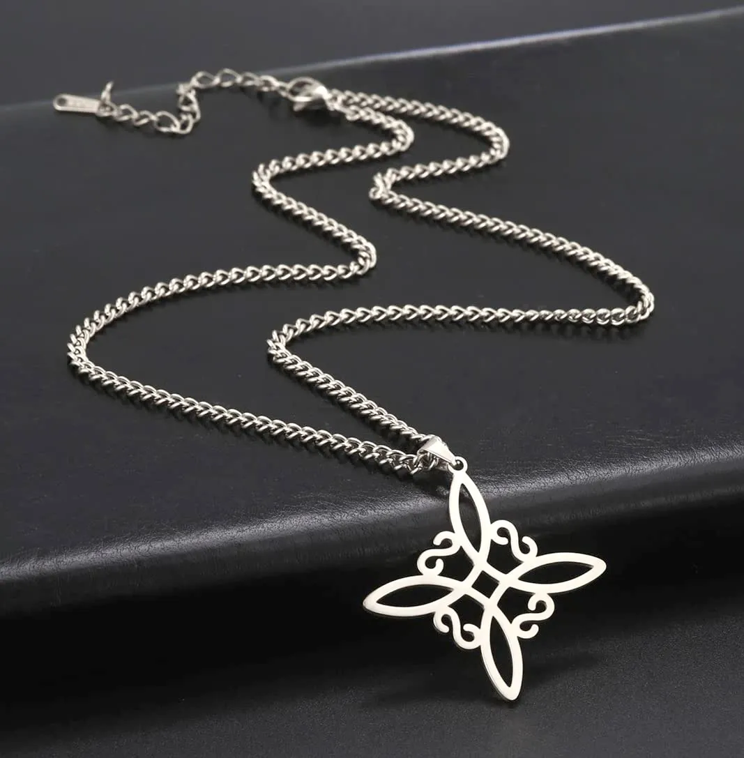 unift Collana di Nodi Delle Streghe per le Donne in Acciaio Inox Irlandese a 4 Punte Ciondolo Nodo Celtico Moda Charm Magick Gioielli (Argento 1) - immagine 5