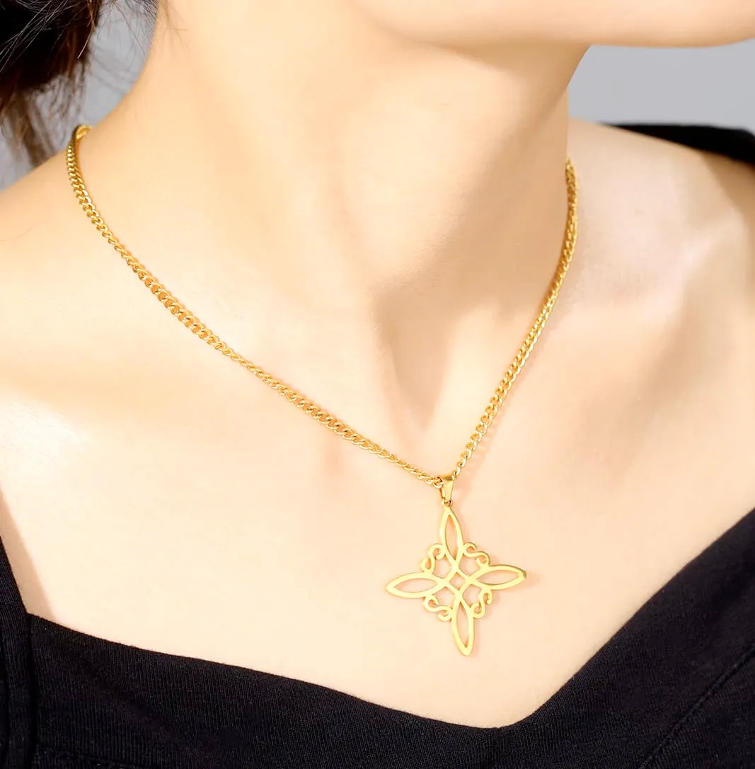 unift Collana di Nodi Delle Streghe per le Donne in Acciaio Inox Irlandese a 4 Punte Ciondolo Nodo Celtico Moda Charm Magick Gioielli (Oro 1) - immagine 2