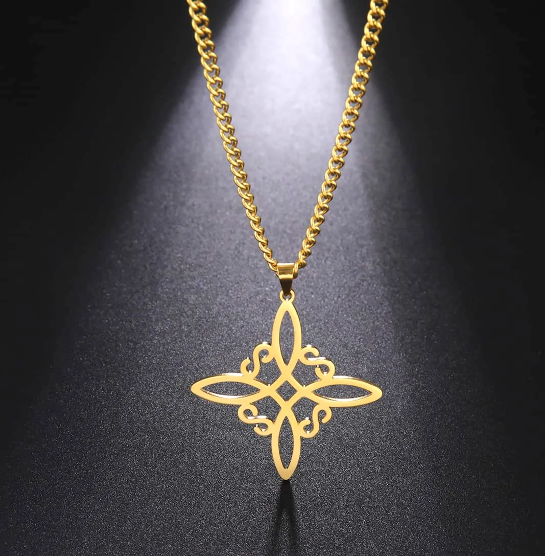 unift Collana di Nodi Delle Streghe per le Donne in Acciaio Inox Irlandese a 4 Punte Ciondolo Nodo Celtico Moda Charm Magick Gioielli (Oro 1) - immagine 3