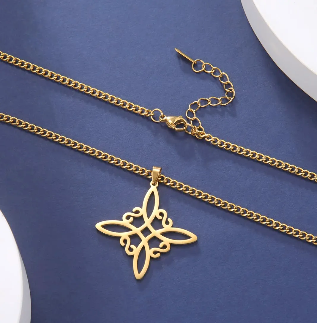 unift Collana di Nodi Delle Streghe per le Donne in Acciaio Inox Irlandese a 4 Punte Ciondolo Nodo Celtico Moda Charm Magick Gioielli (Oro 1) - immagine 4