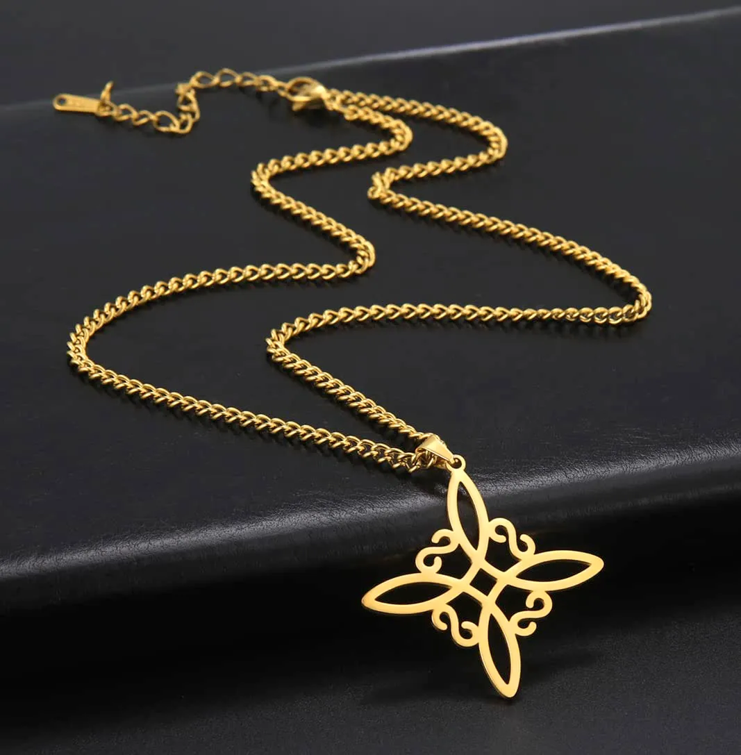 unift Collana di Nodi Delle Streghe per le Donne in Acciaio Inox Irlandese a 4 Punte Ciondolo Nodo Celtico Moda Charm Magick Gioielli (Oro 1) - immagine 5