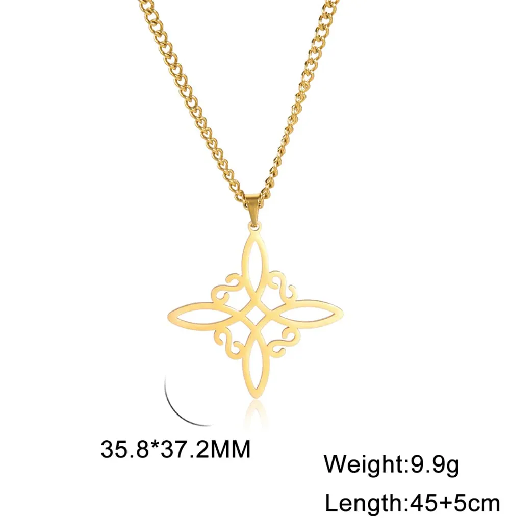 unift Collana di Nodi Delle Streghe per le Donne in Acciaio Inox Irlandese a 4 Punte Ciondolo Nodo Celtico Moda Charm Magick Gioielli (Oro 1) - immagine 6