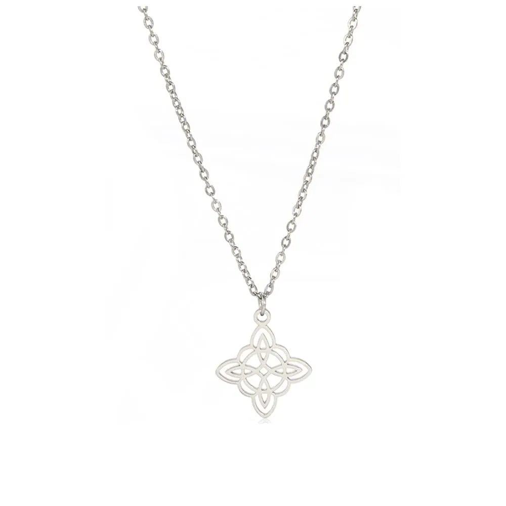 unift Collana di Nodi Delle Streghe per le Donne in Acciaio Inox Irlandese a 4 Punte Ciondolo Nodo Celtico Moda Charm Magick Gioielli (Argento) - immagine 1