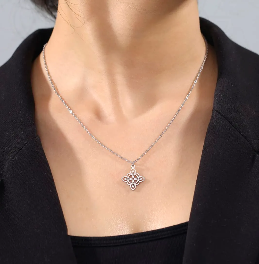 unift Collana di Nodi Delle Streghe per le Donne in Acciaio Inox Irlandese a 4 Punte Ciondolo Nodo Celtico Moda Charm Magick Gioielli (Argento) - immagine 3